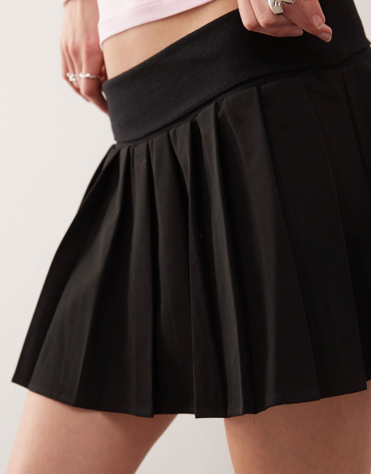 COLLUSION tailored fold over waistband mini pleated skirt in black