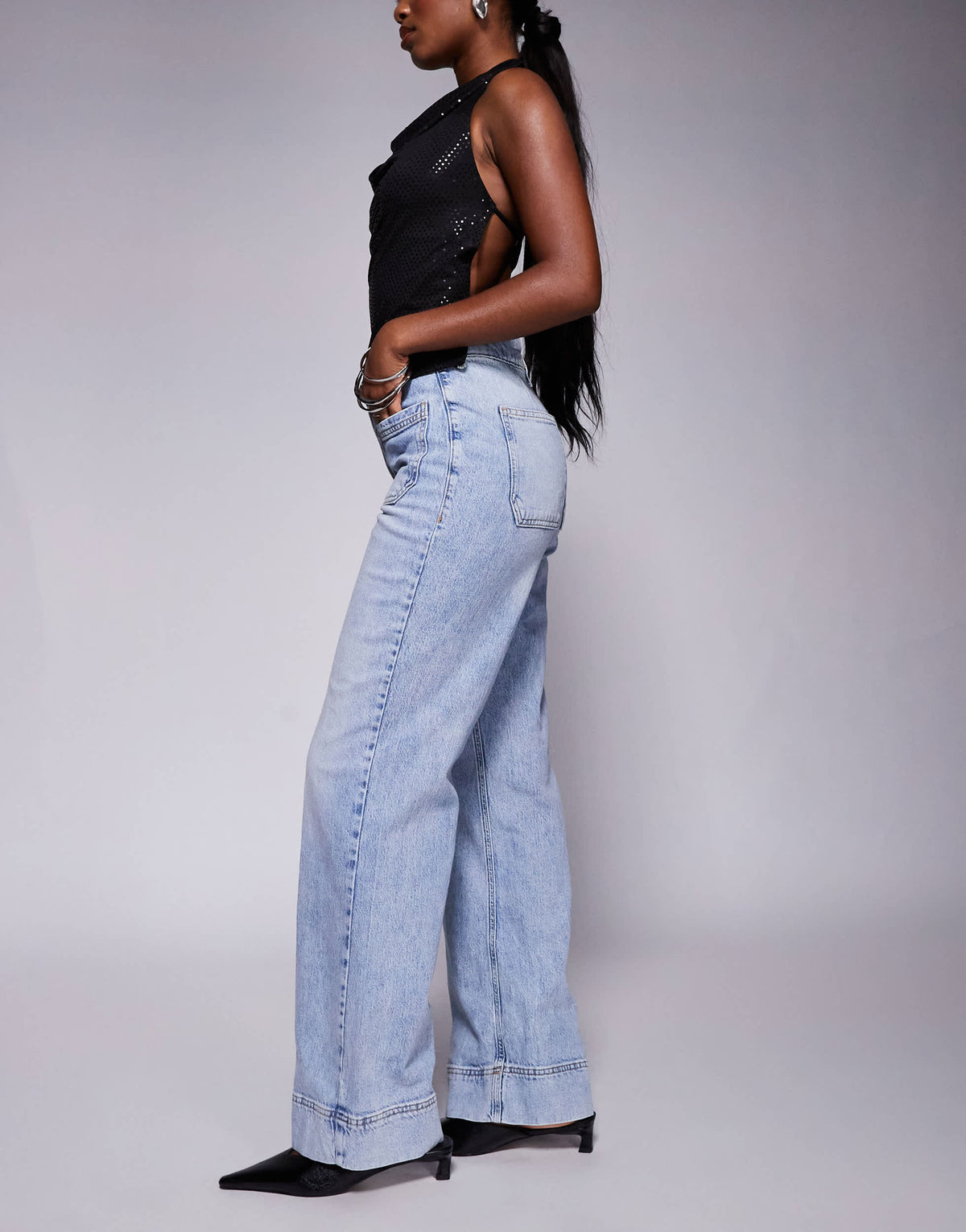 River Island wide leg jean in lightwash blue