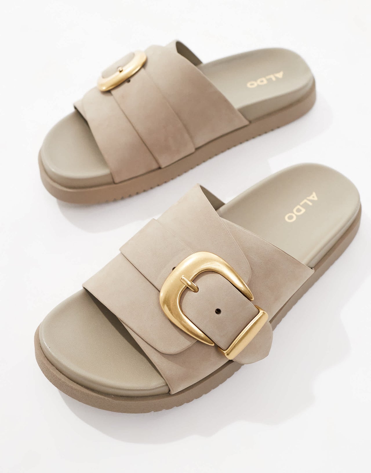 ALDO Alenana footbed flat sandals in beige nubuck