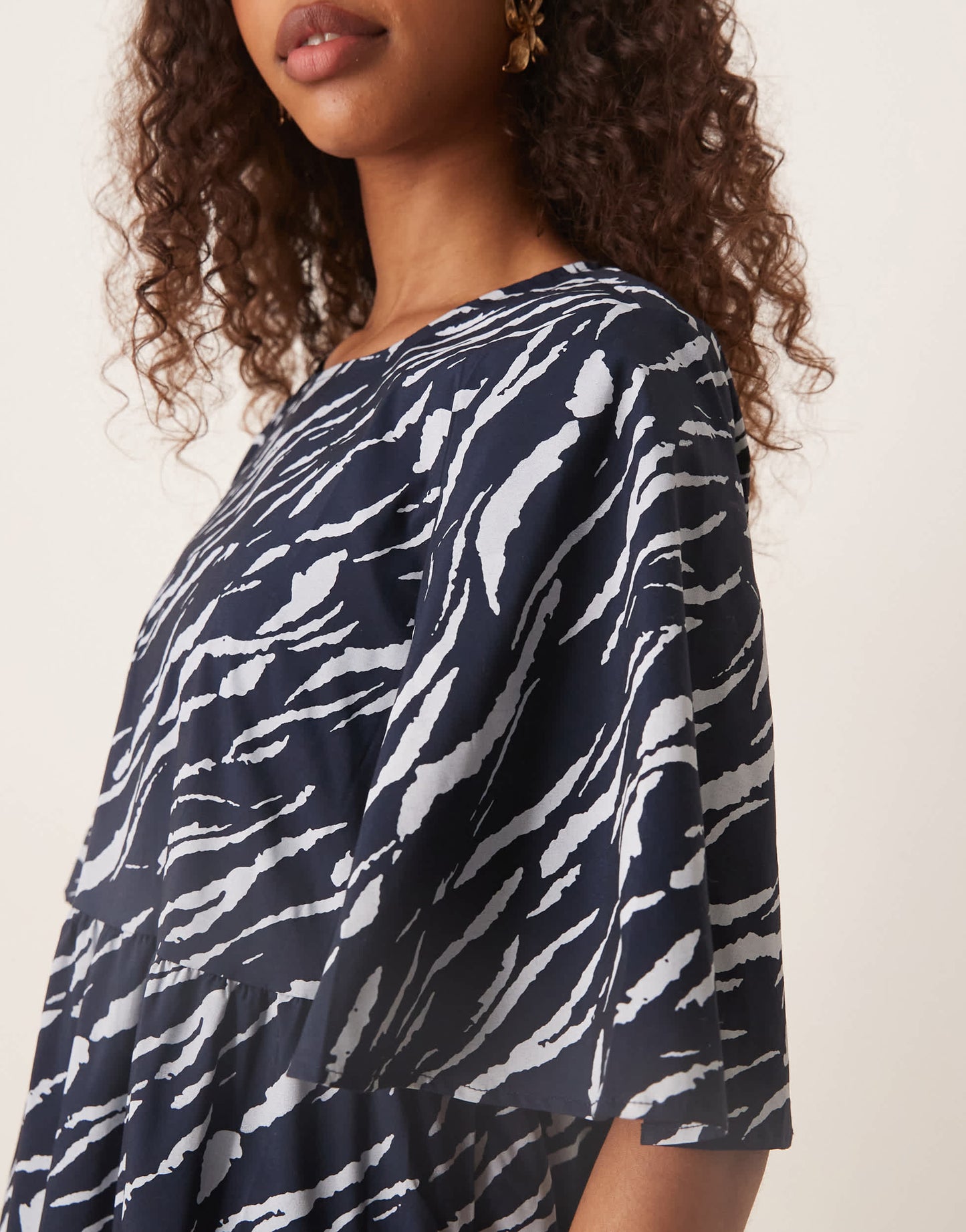 JDY tiered short sleeve midi dress in navy zebra print