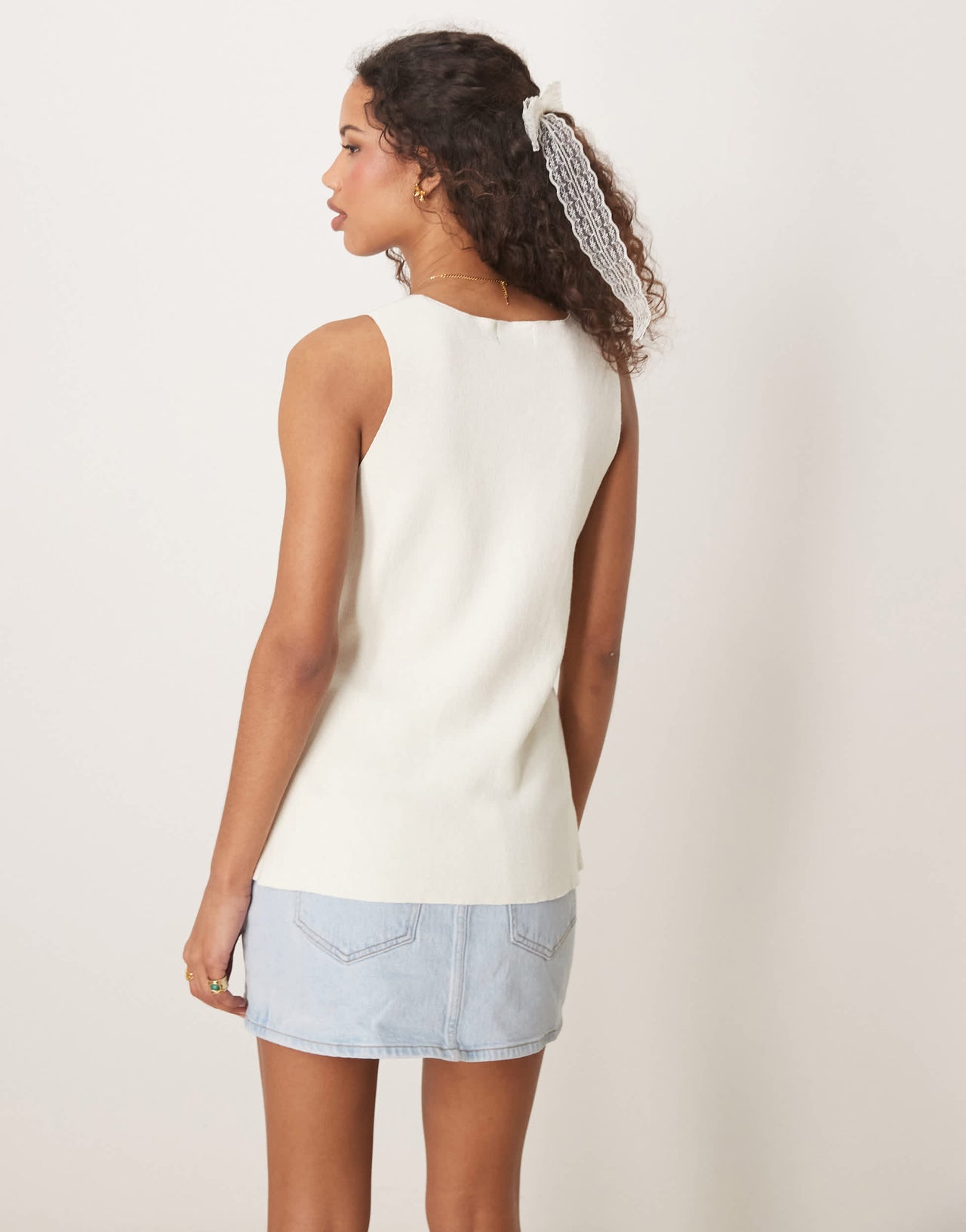 ASOS DESIGN knitted v neck waistcoat in cream