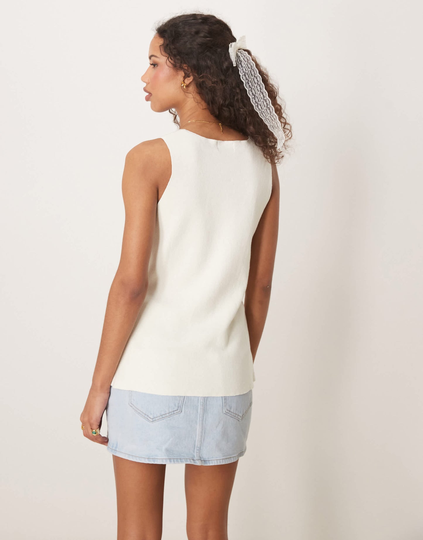 ASOS DESIGN knitted v neck waistcoat in cream