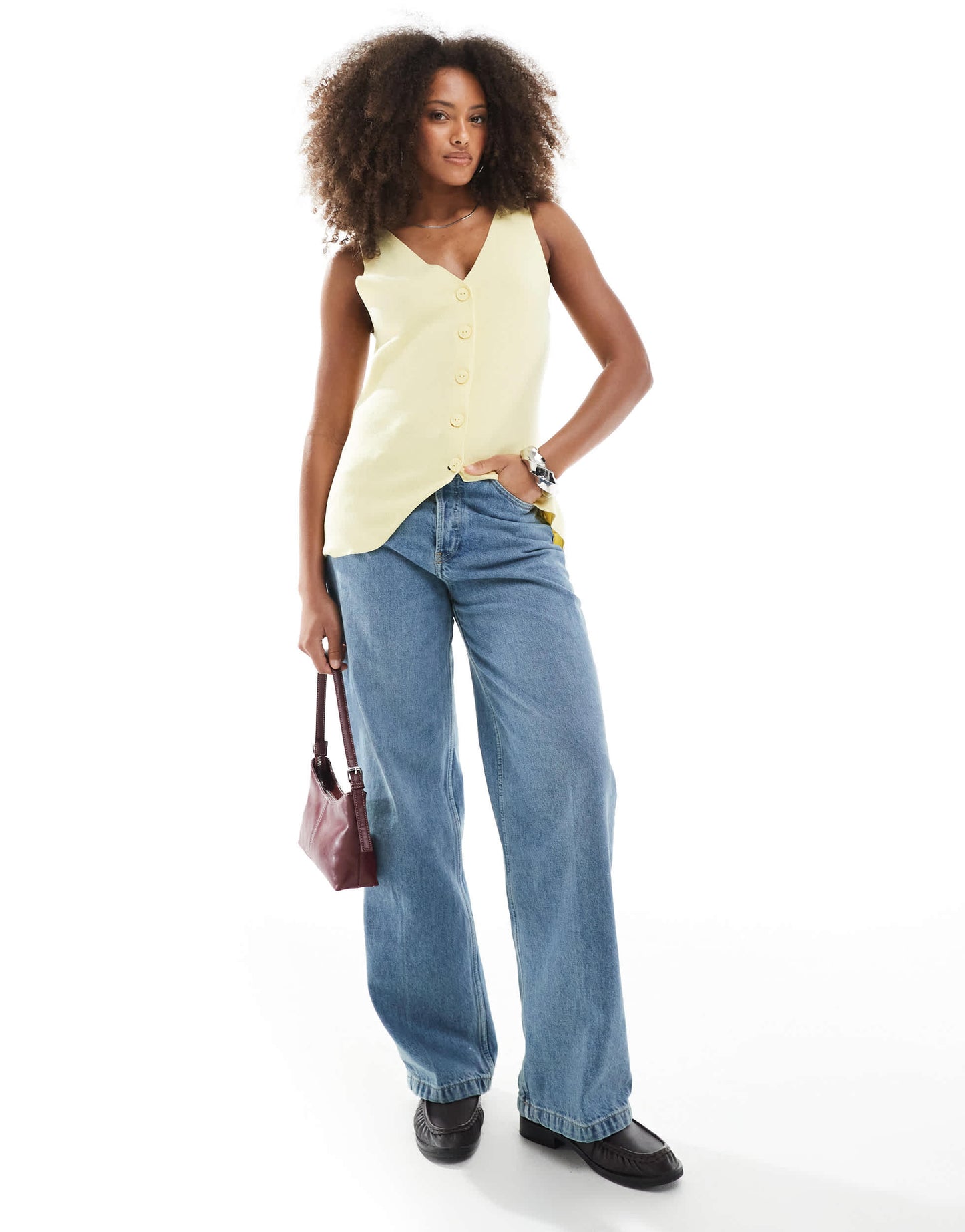 ASOS DESIGN knitted v neck waistcoat in buttermilk