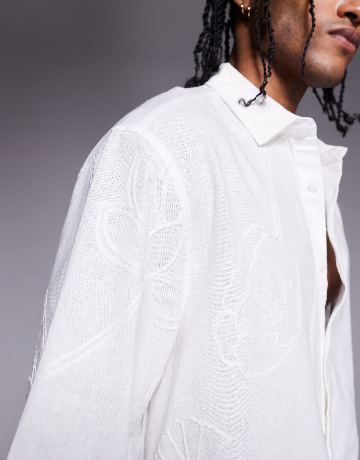 River Island embroidered oversized shirt in white
