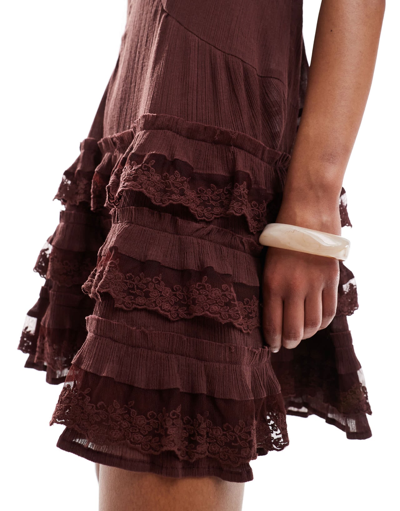 Miss Selfridge beach cheesecloth dropped waist mini dress in chocolate
