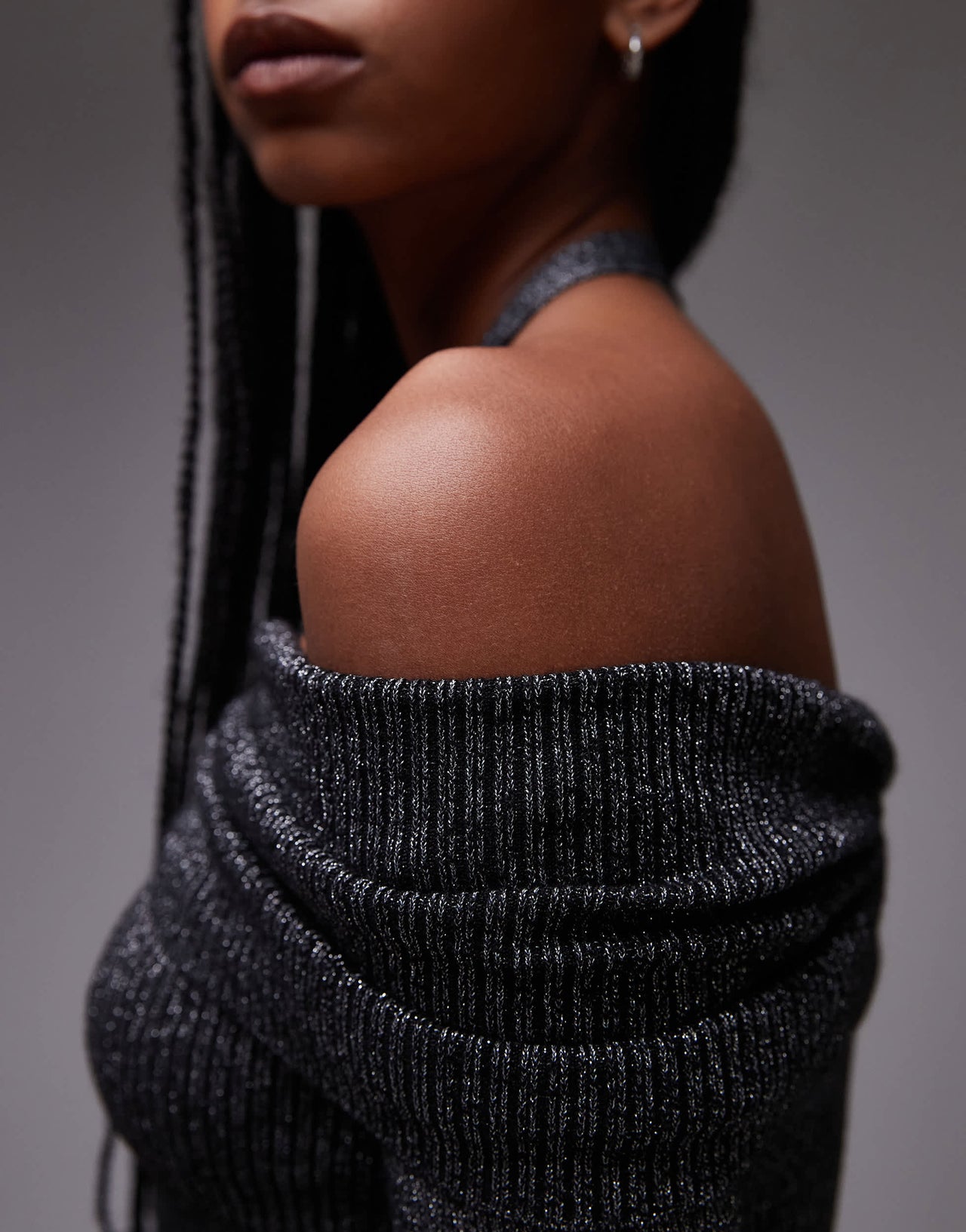 Mango halterneck and bardot long sleeve knitted top in grey