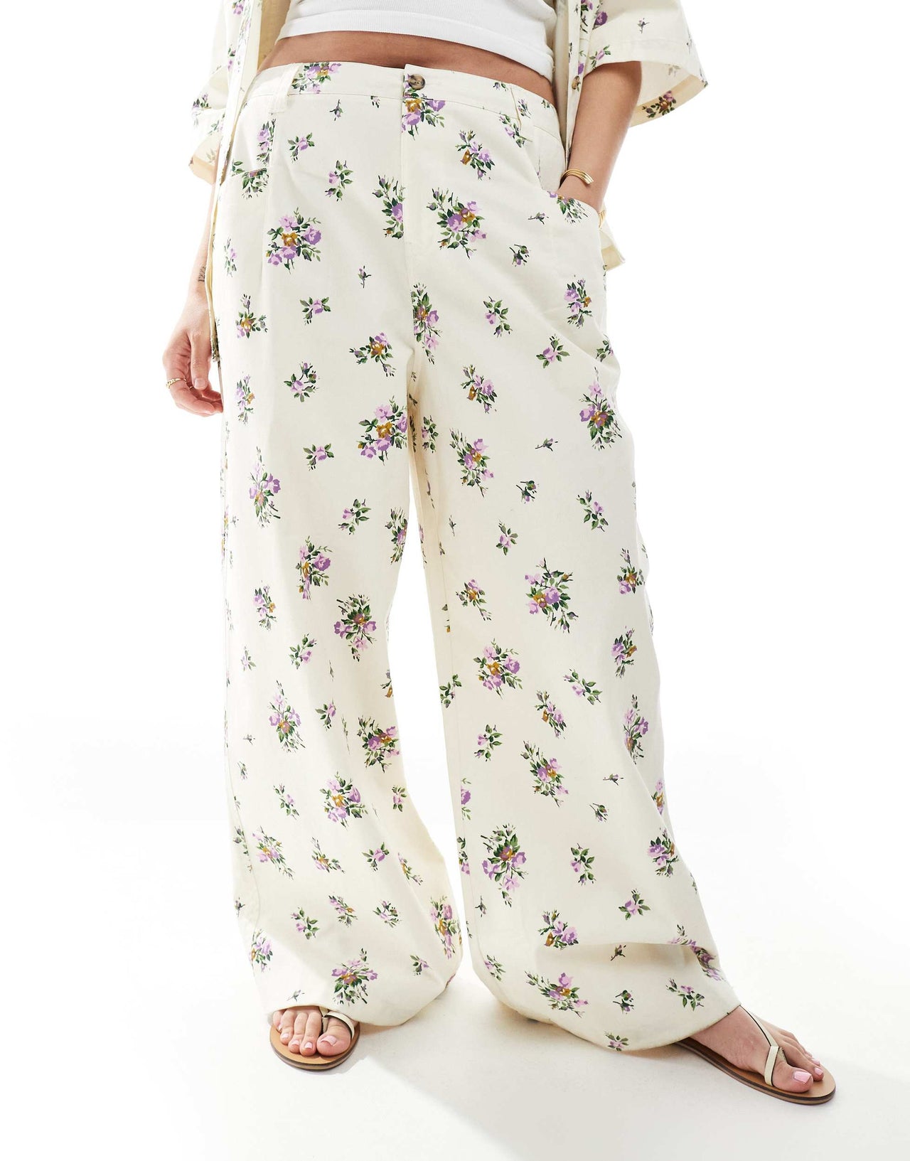 ASOS DESIGN Curve high waist wide leg trousers co-ord in floral print