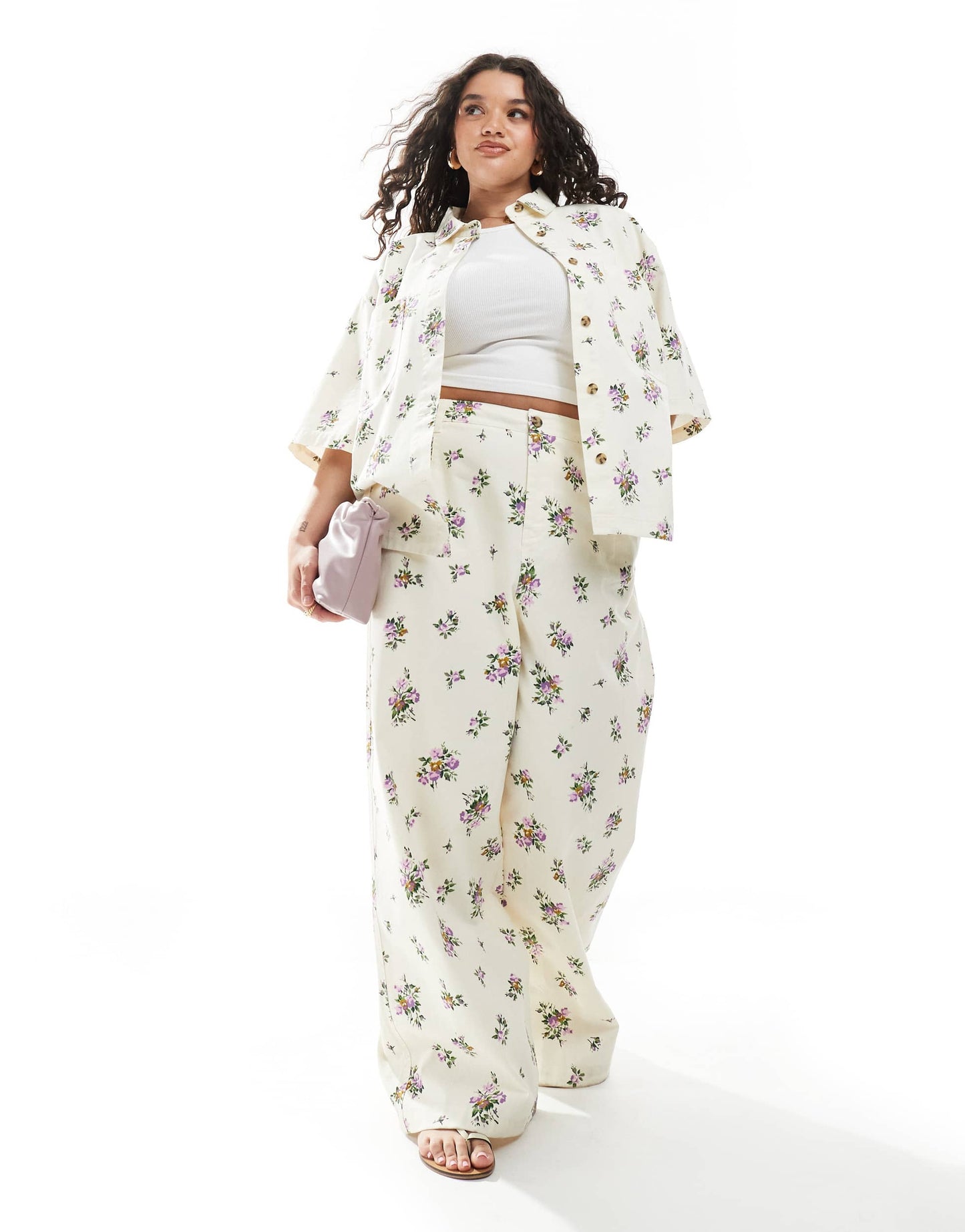 ASOS DESIGN Curve short sleeve shirt co-ord in floral print