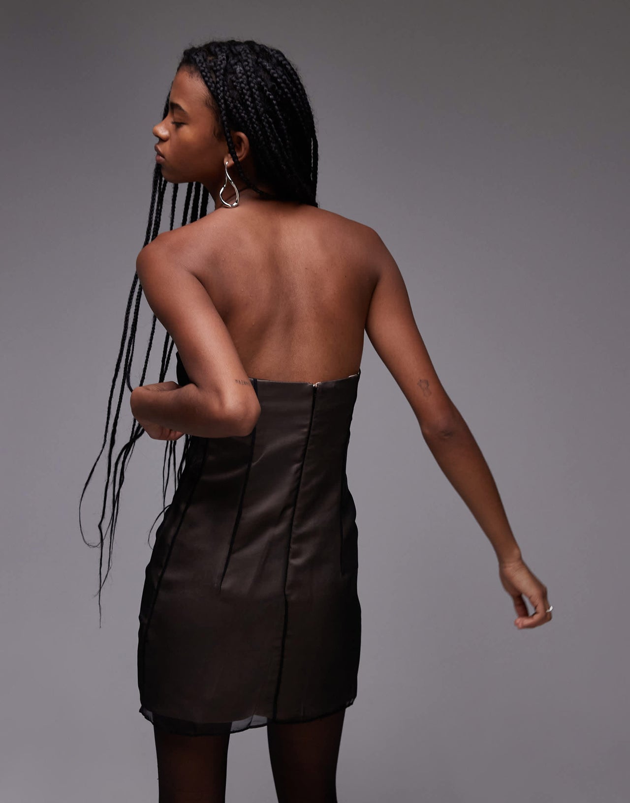 Mango mesh bandeau mini dress in black