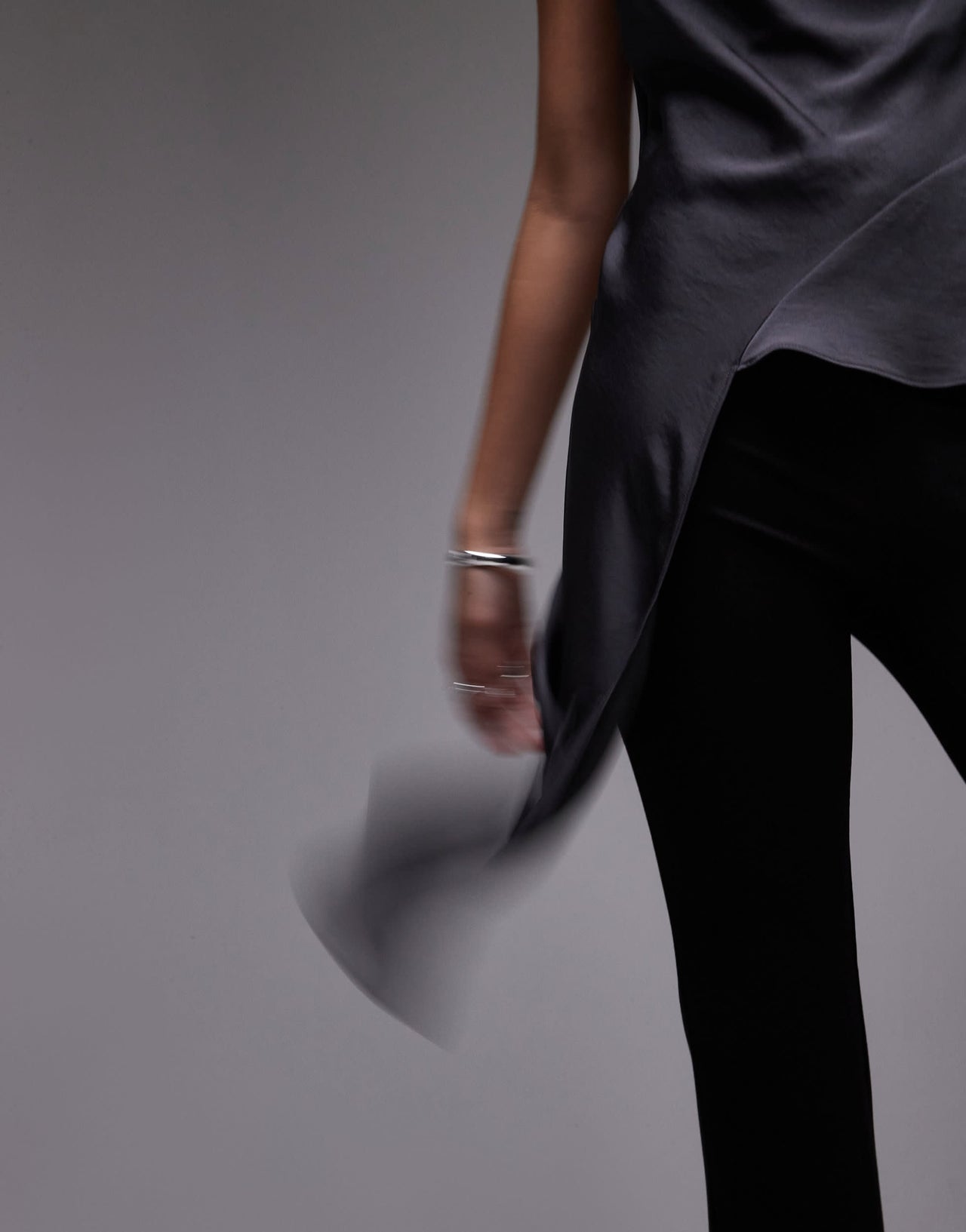 Mango silky aysmmetric drape top in grey