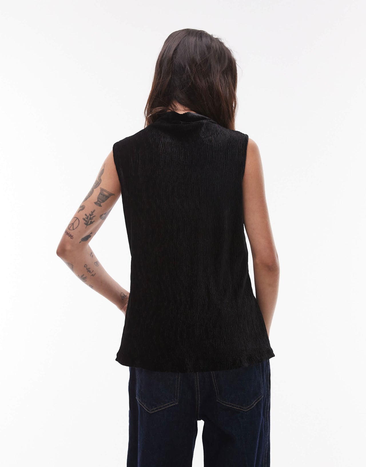 Mango plisse high neck sleeveless top in black