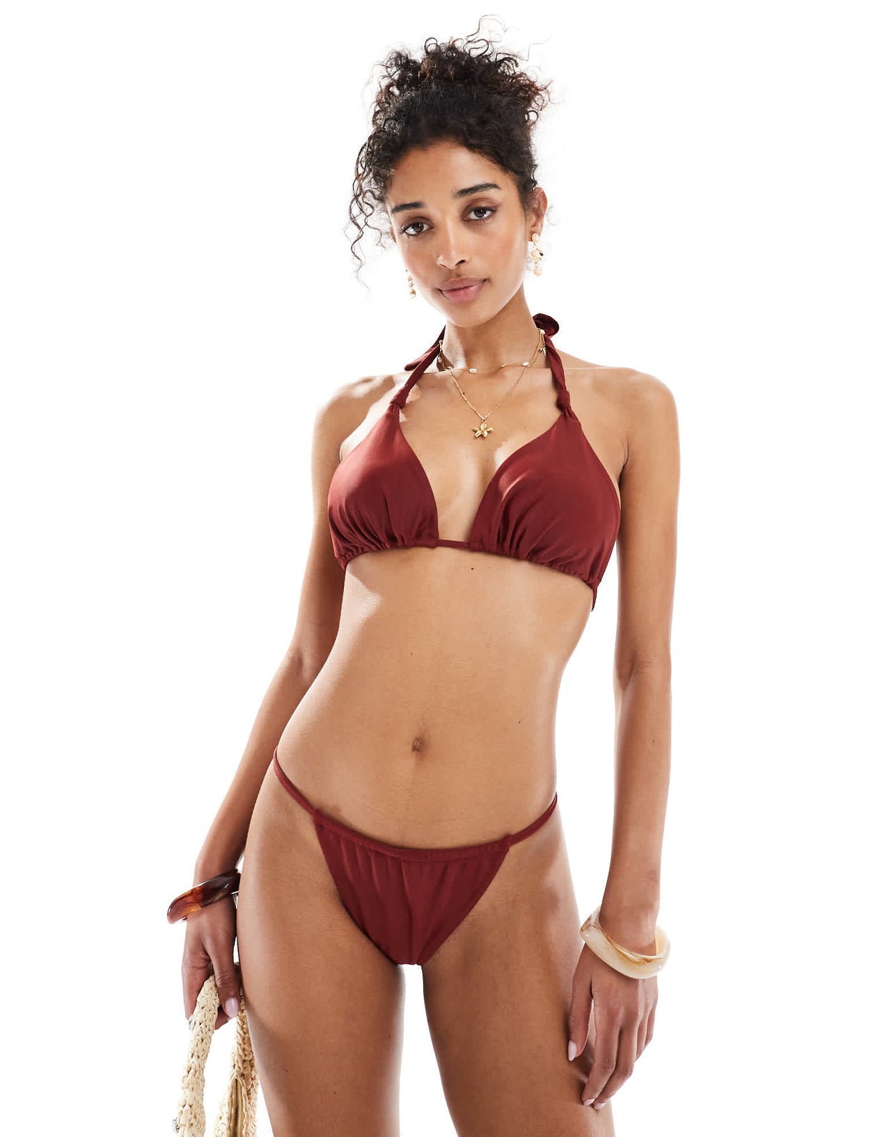 Miss Selfridge mix and match thin strap side bikini bottom in burgundy