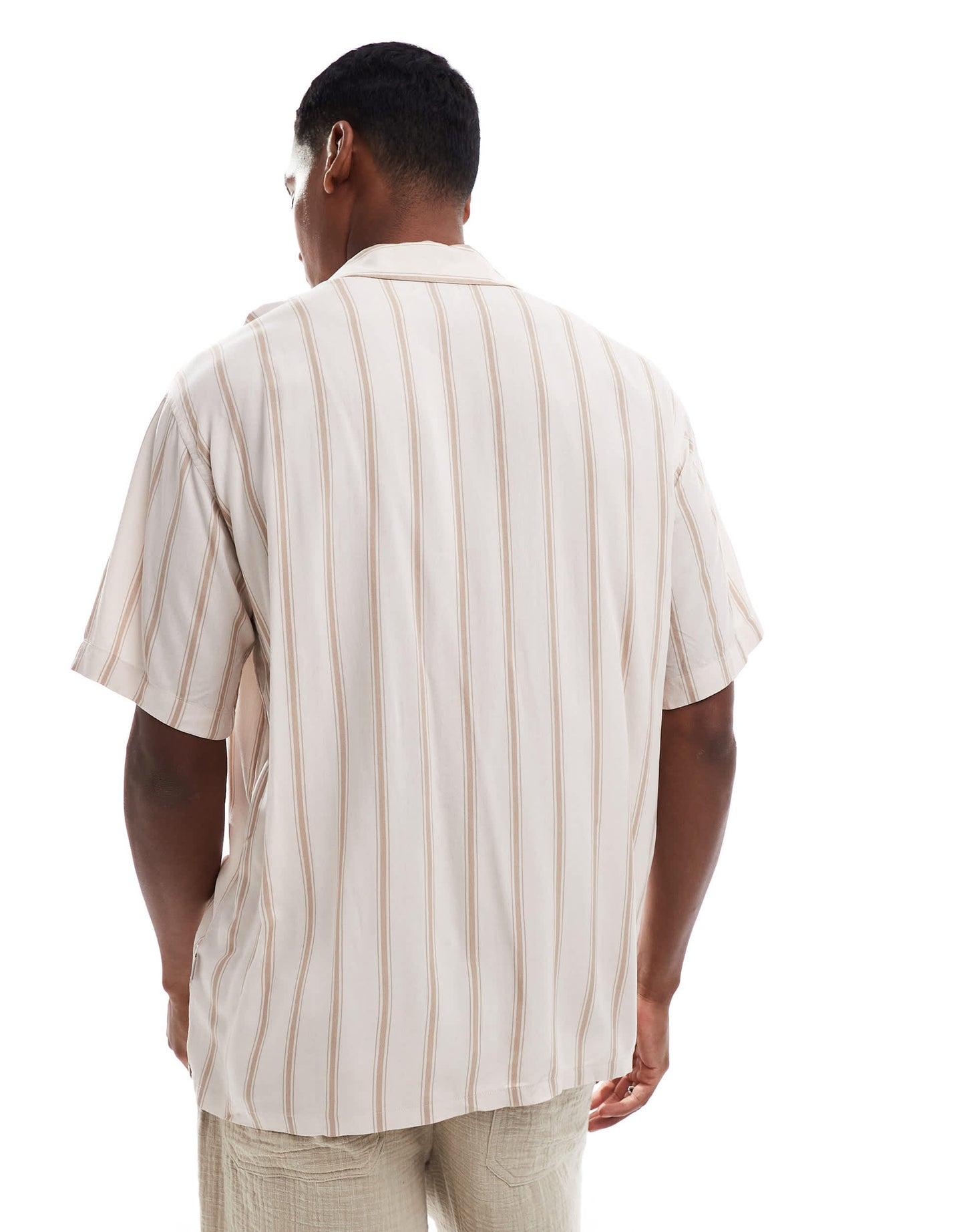 JJ Rebel revere collar short sleeve shirt with stripe in beige