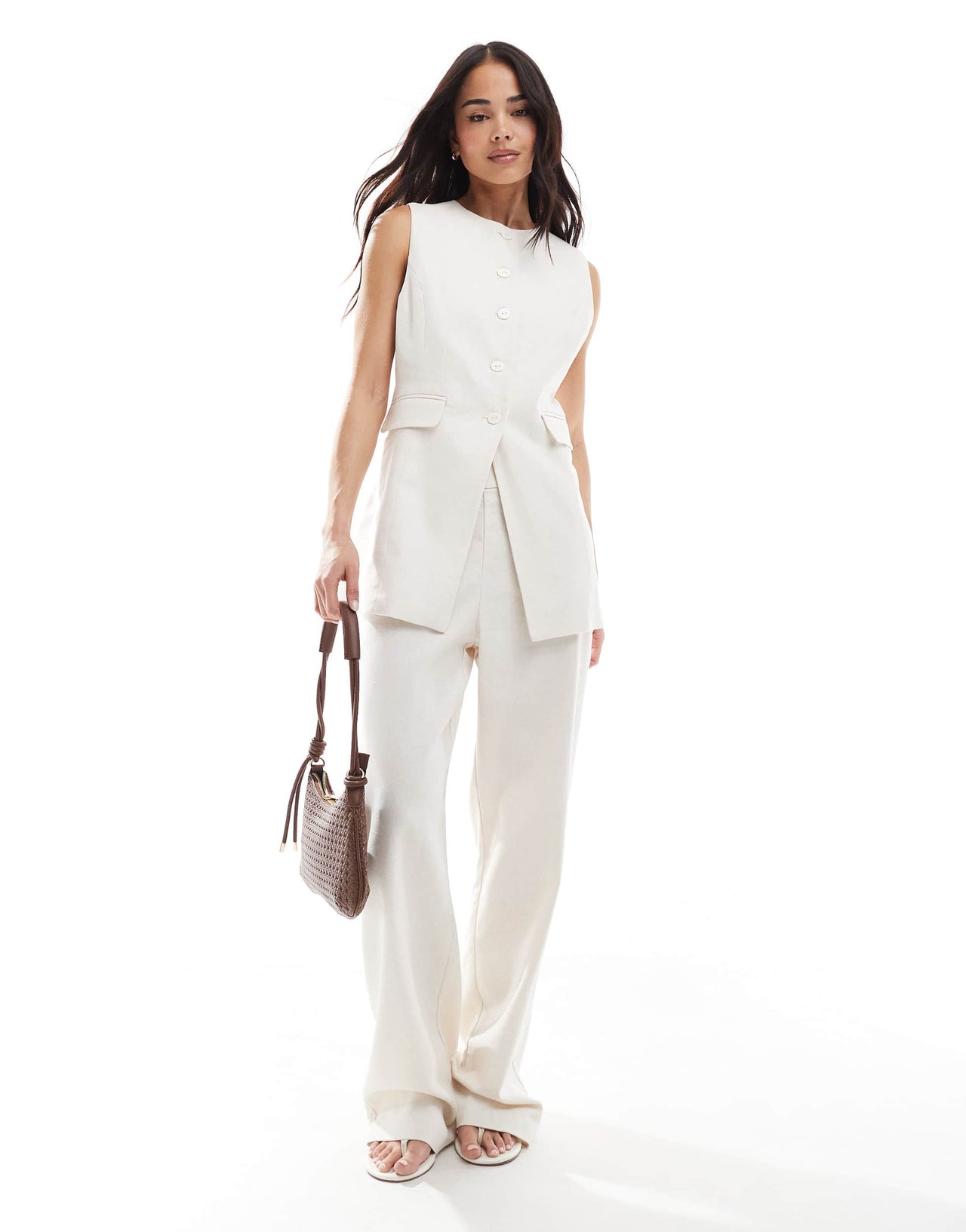 Pimkie linen blend straight leg trousers co-ord in cream