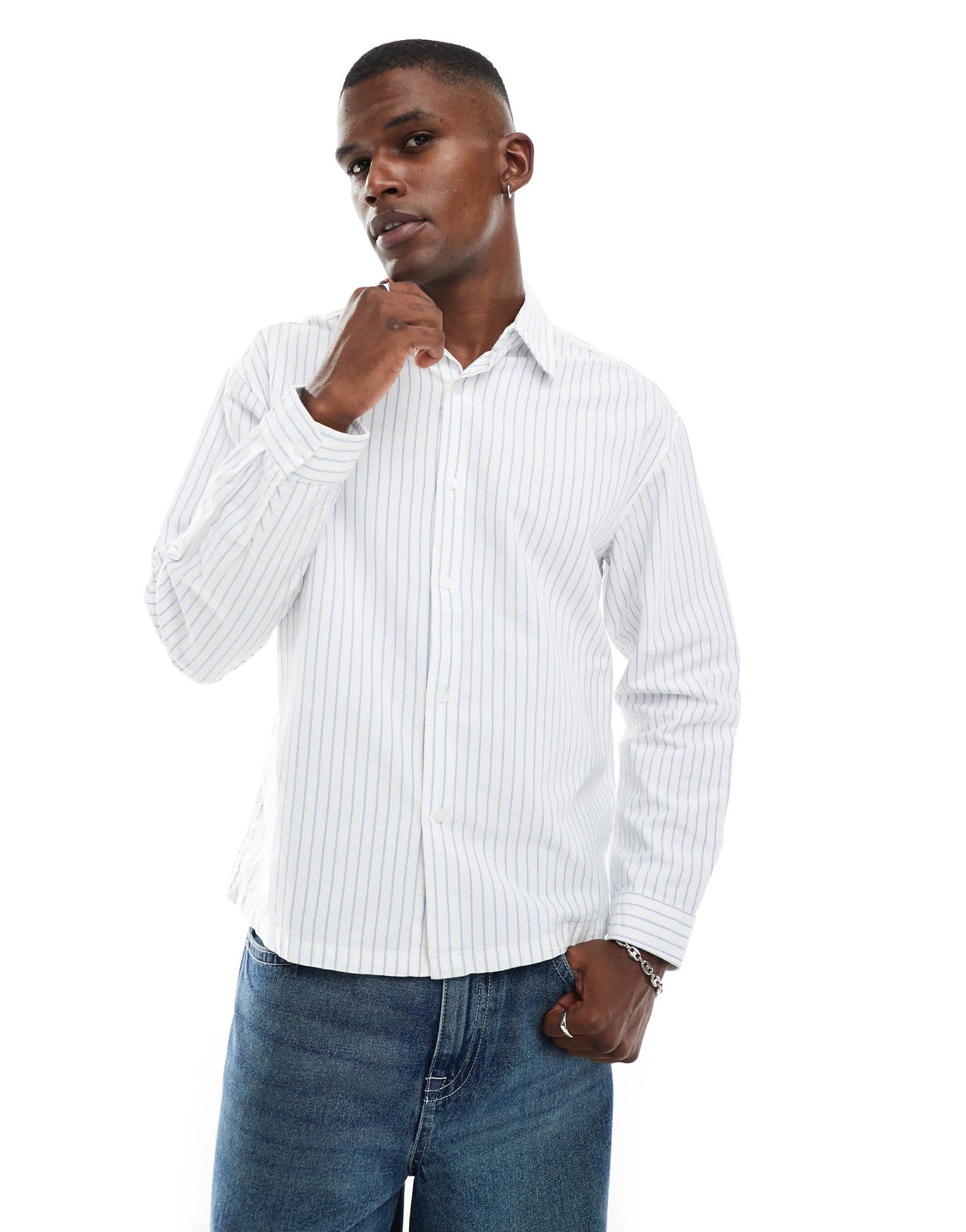 Pull&Bear long sleeve striped shirt in white