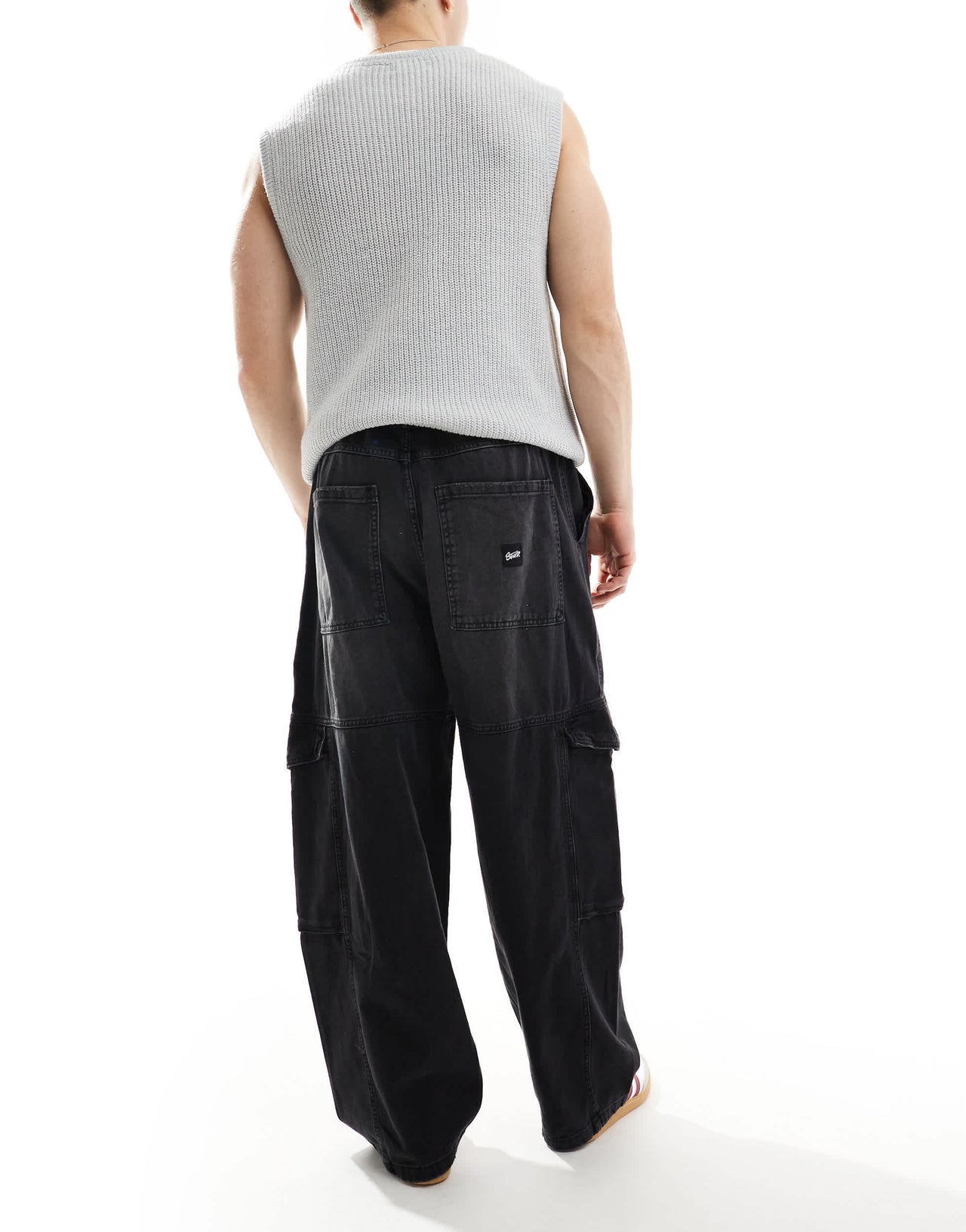 Pull&Bear super baggy fit cargo jeans in washed black