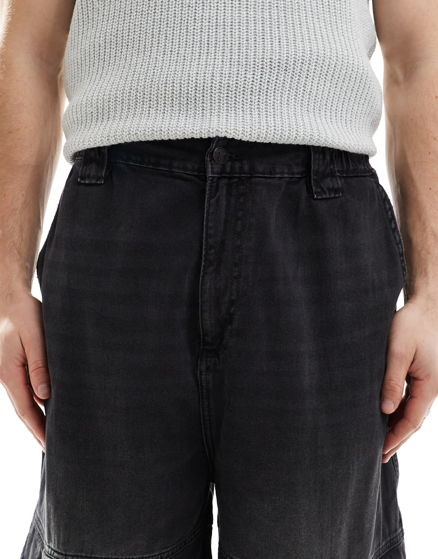 Pull&Bear super baggy fit cargo jeans in washed black