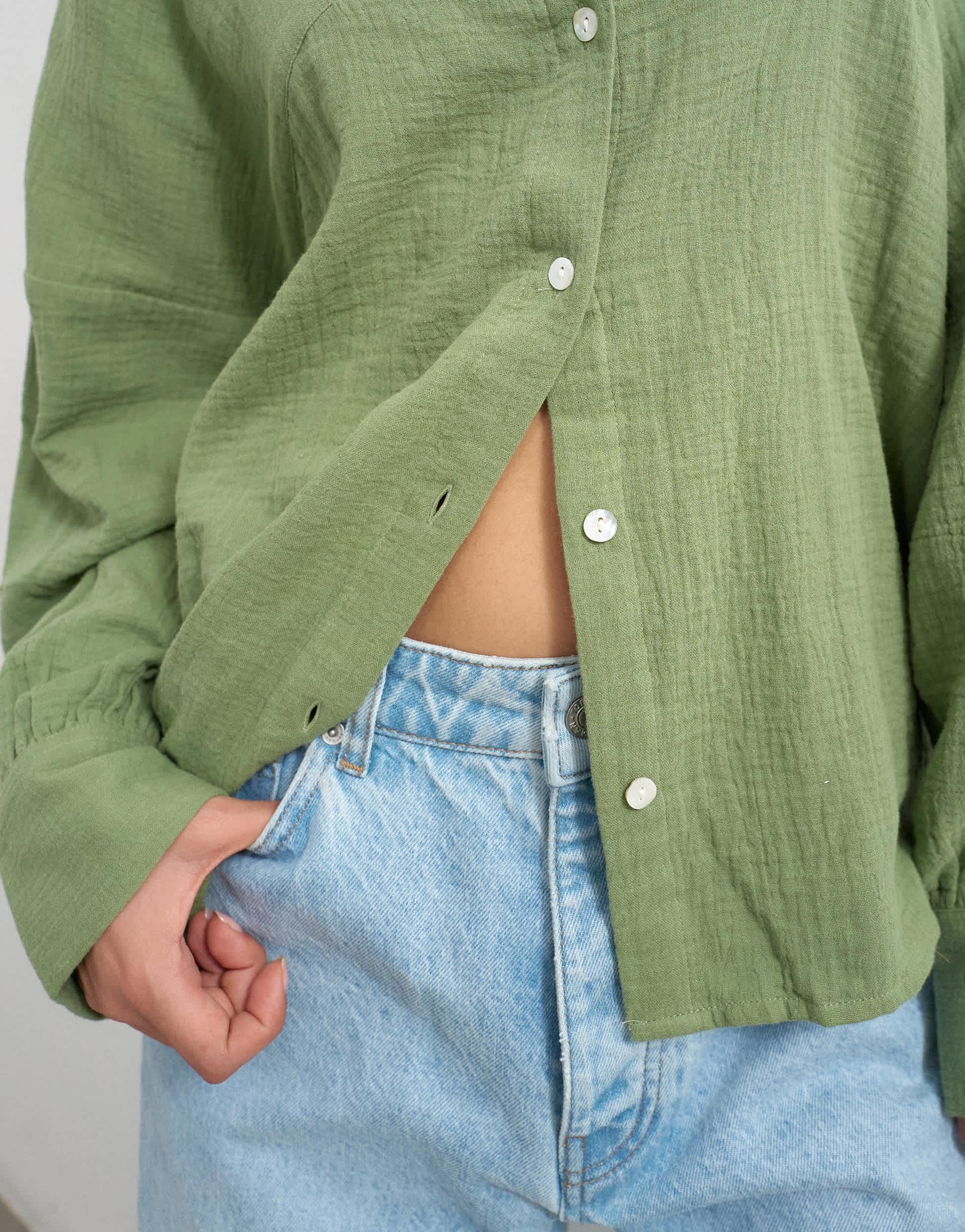 Topshop cotton casual angled armhole shirt in khaki
