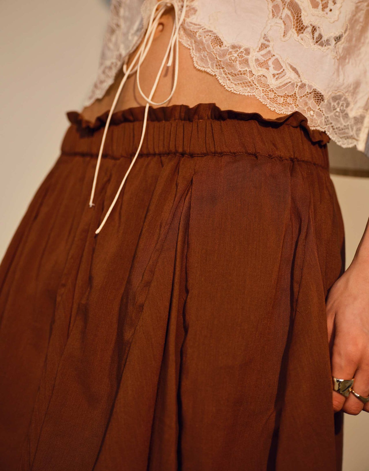 Topshop cotton flippy mini skirt with godets in brown