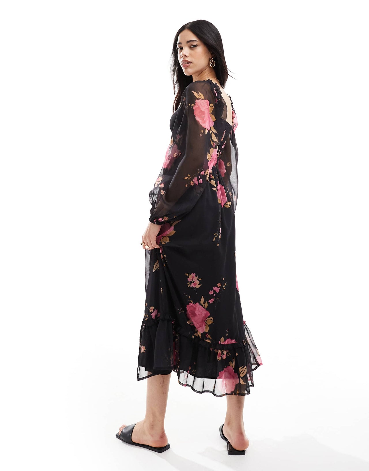 Miss Selfridge corset detail maxi dress in rose print