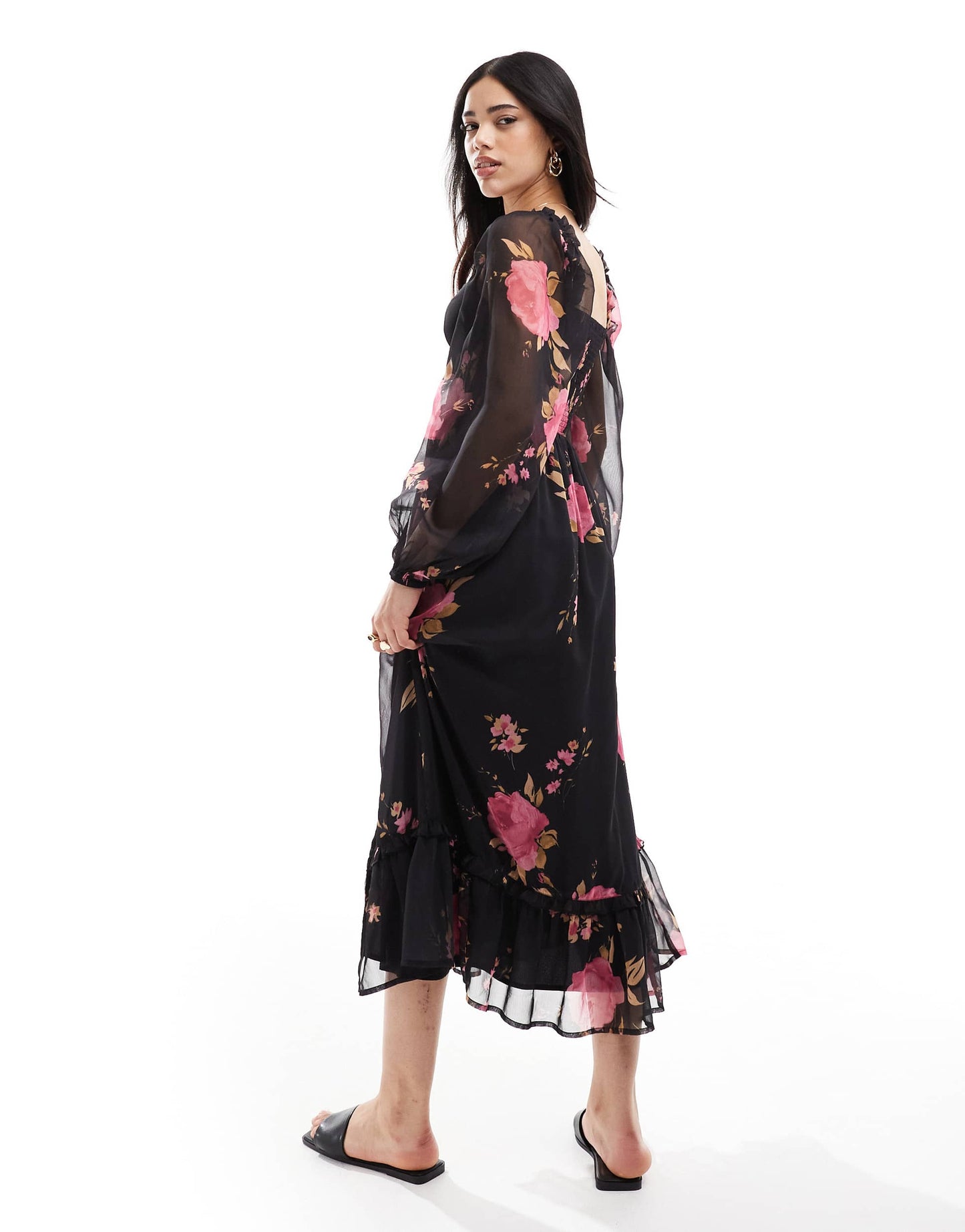 Miss Selfridge corset detail maxi dress in rose print