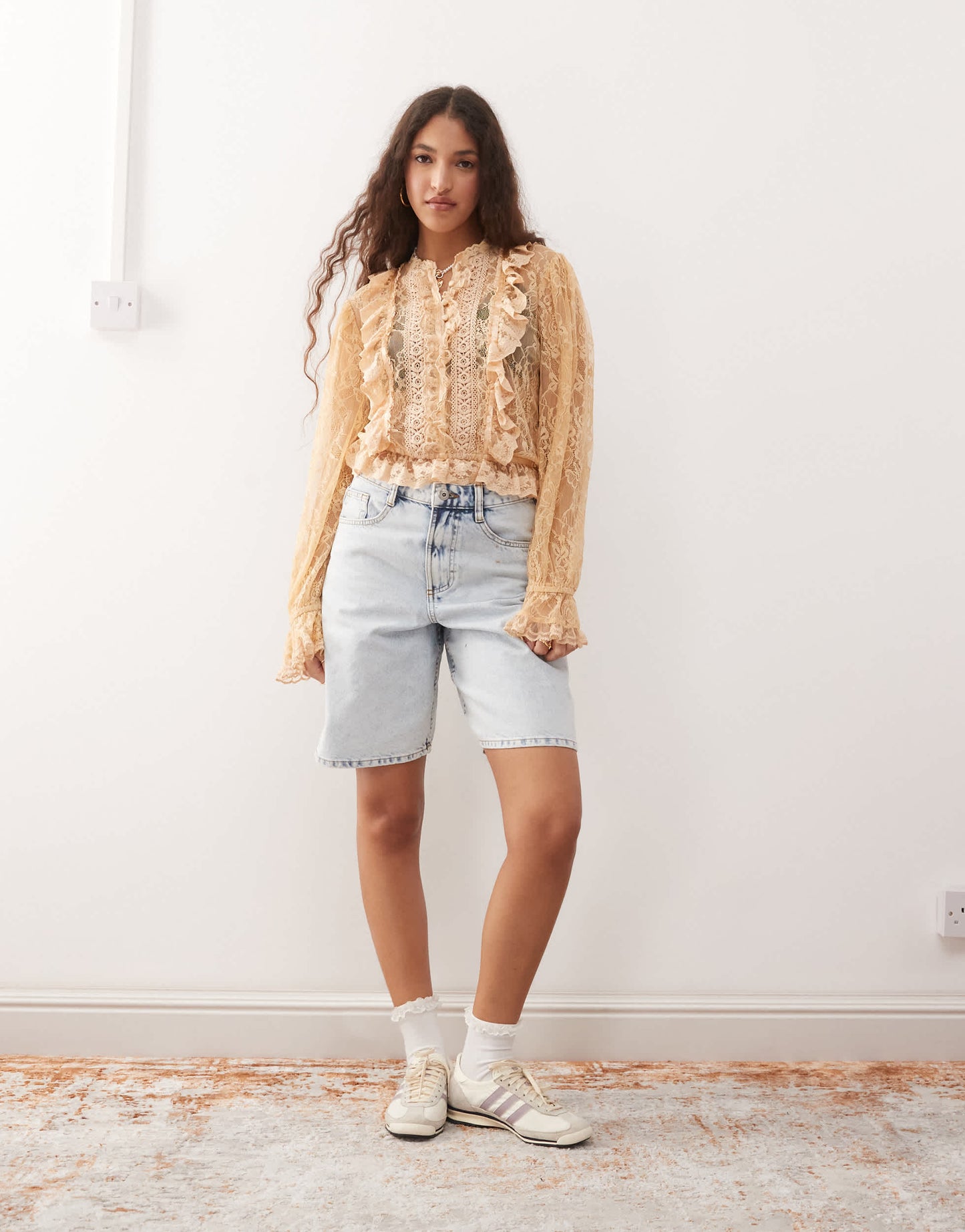 Miss Selfridge lace trim button through heritage blouse in cream