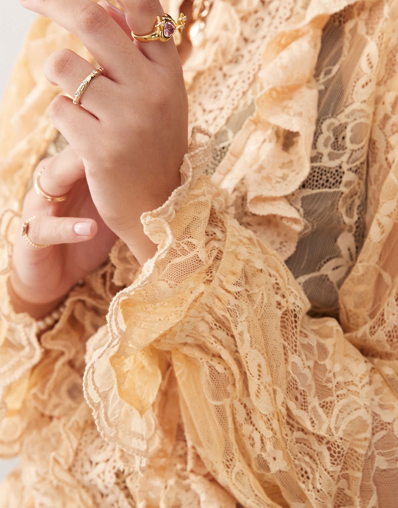 Miss Selfridge lace trim button through heritage blouse in cream
