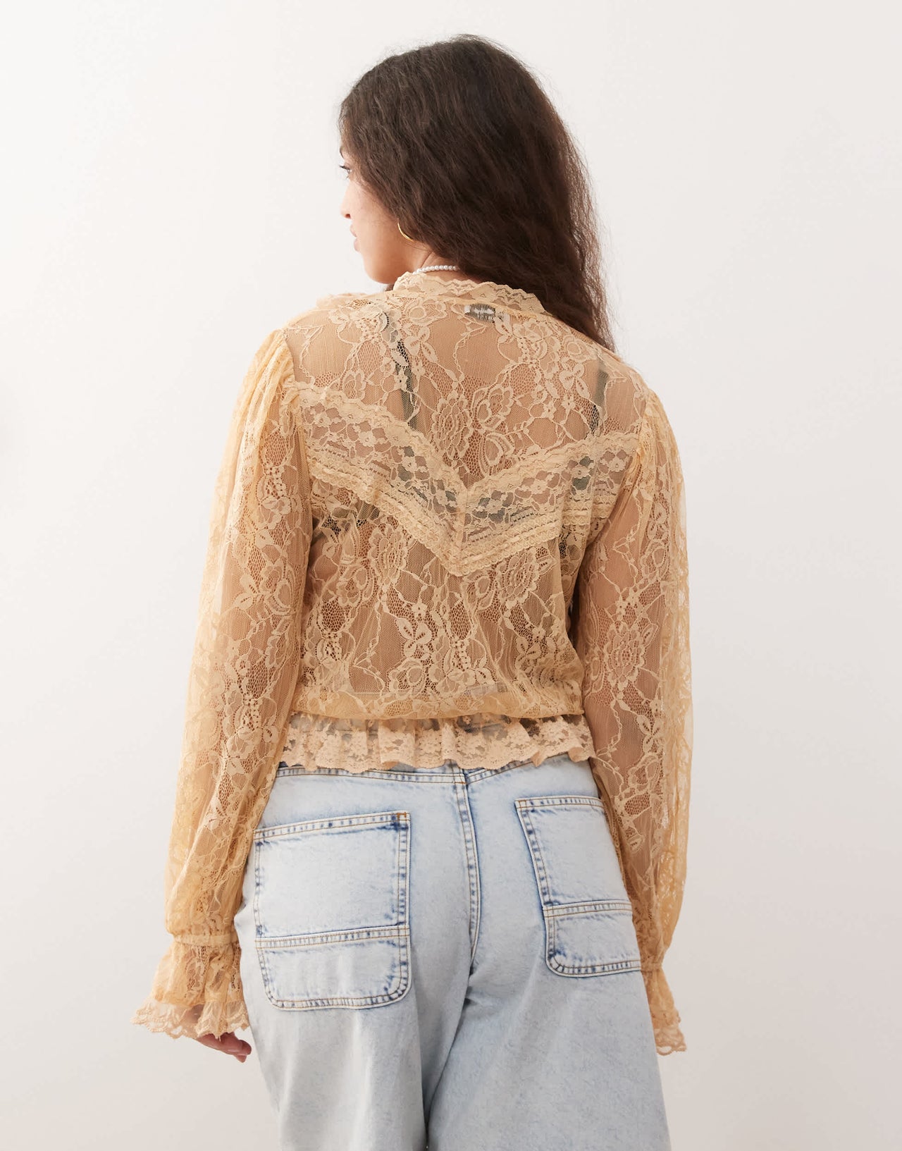 Miss Selfridge lace trim button through heritage blouse in cream