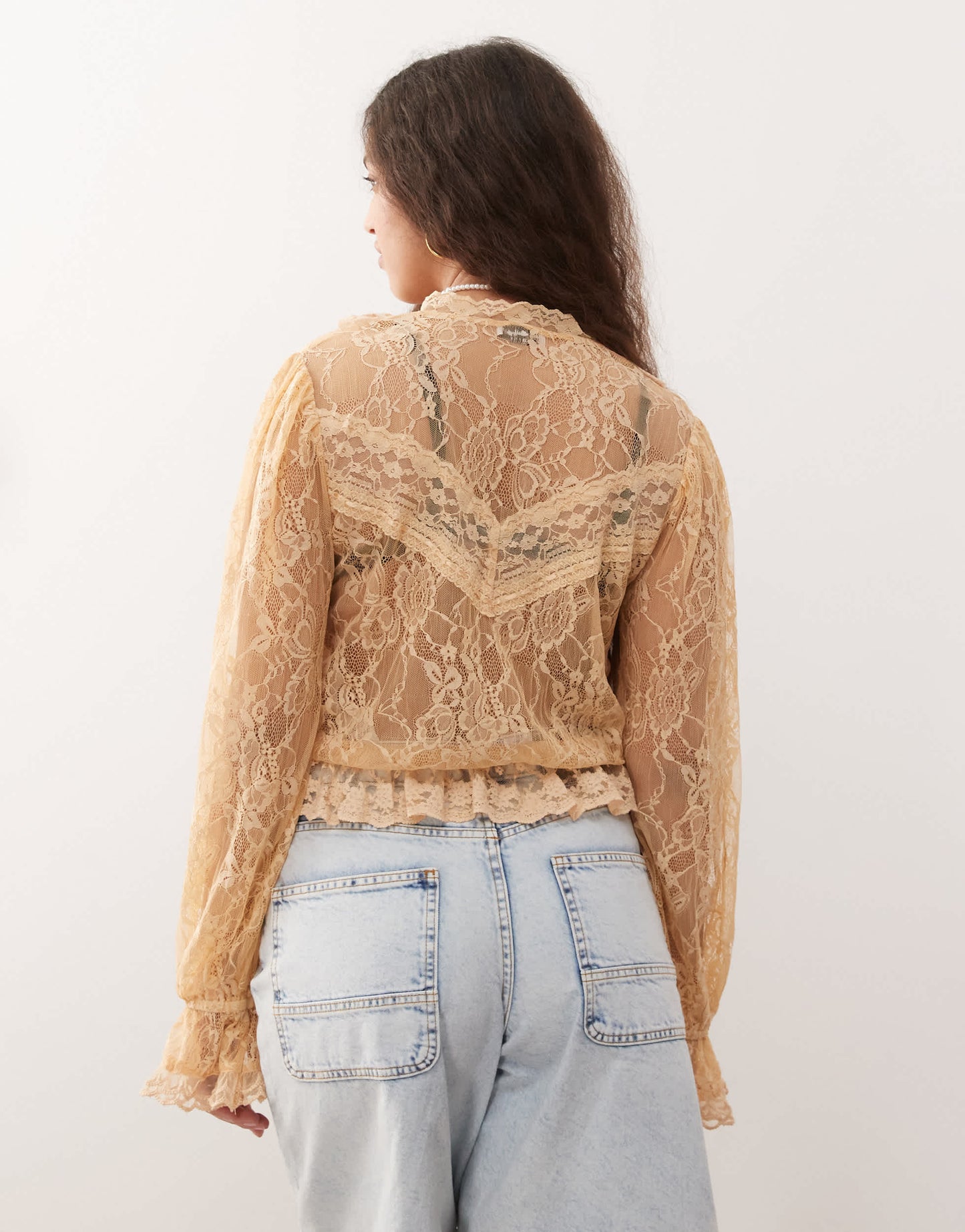 Miss Selfridge lace trim button through heritage blouse in cream