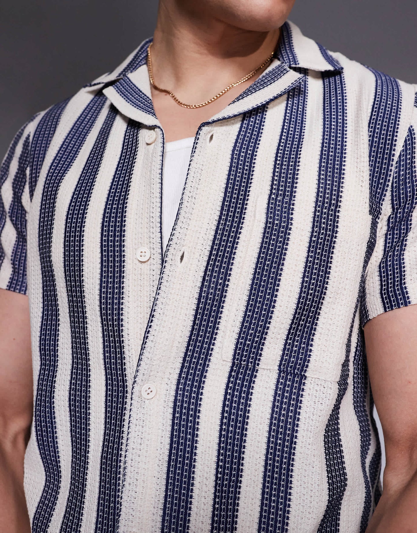 South Beach textured stripe short sleeve shirt co-ord in blue