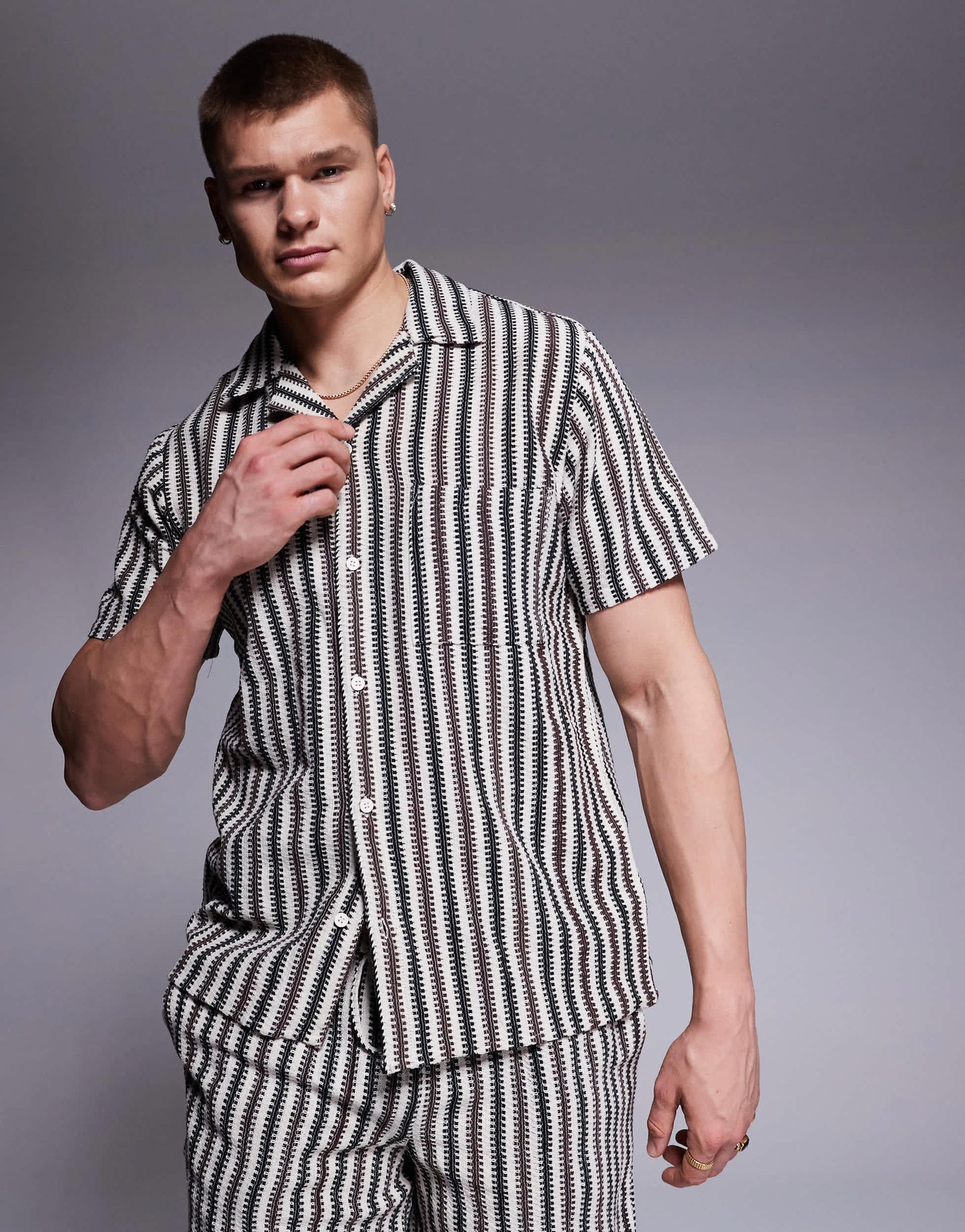 South Beach crochet short sleeve beach shirt co-ord in multi