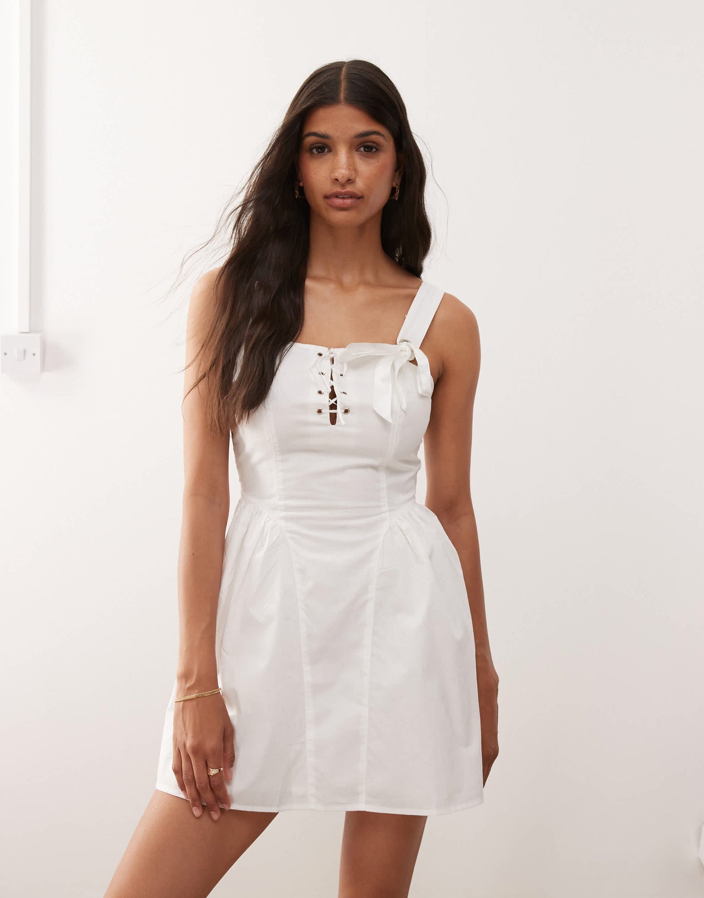 Miss Selfridge strappy corset mini dress in white