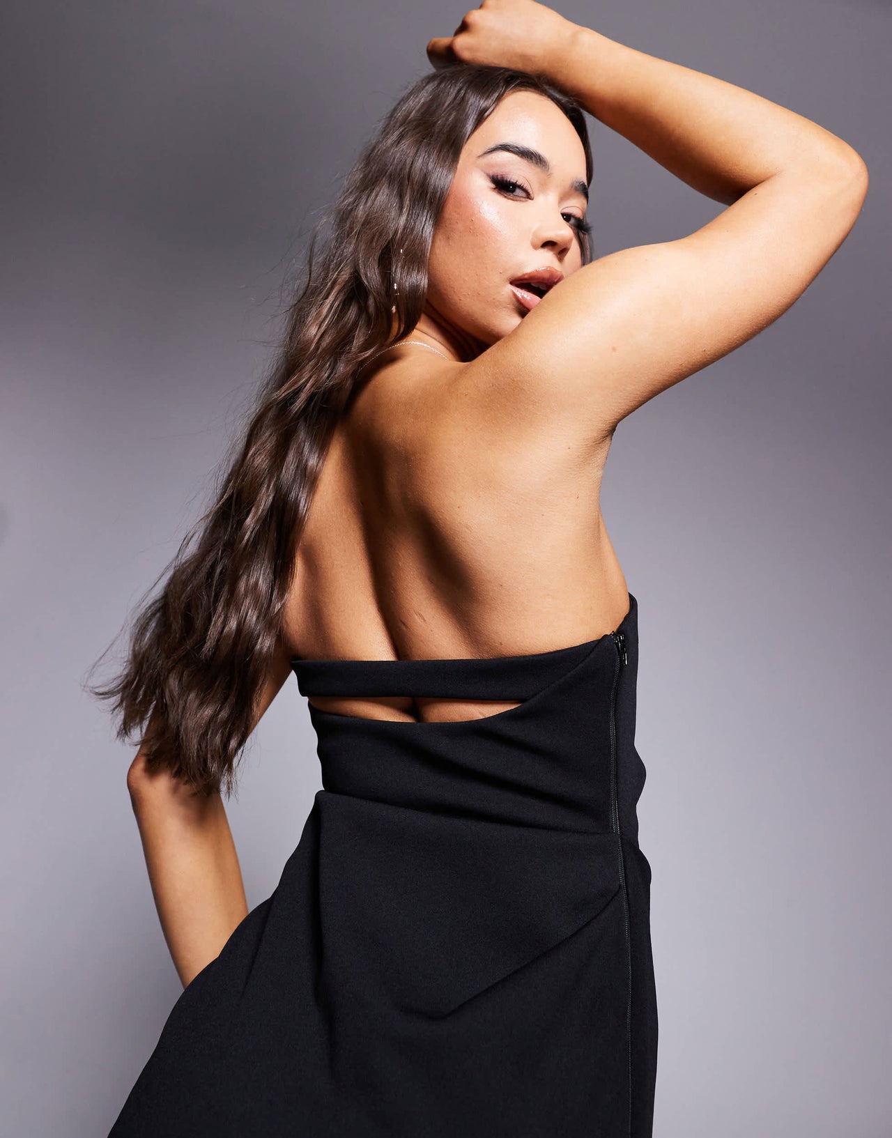 ASOS DESIGN Premium bonded crepe bandeau maxi dress with stretch chiffon skirt in black