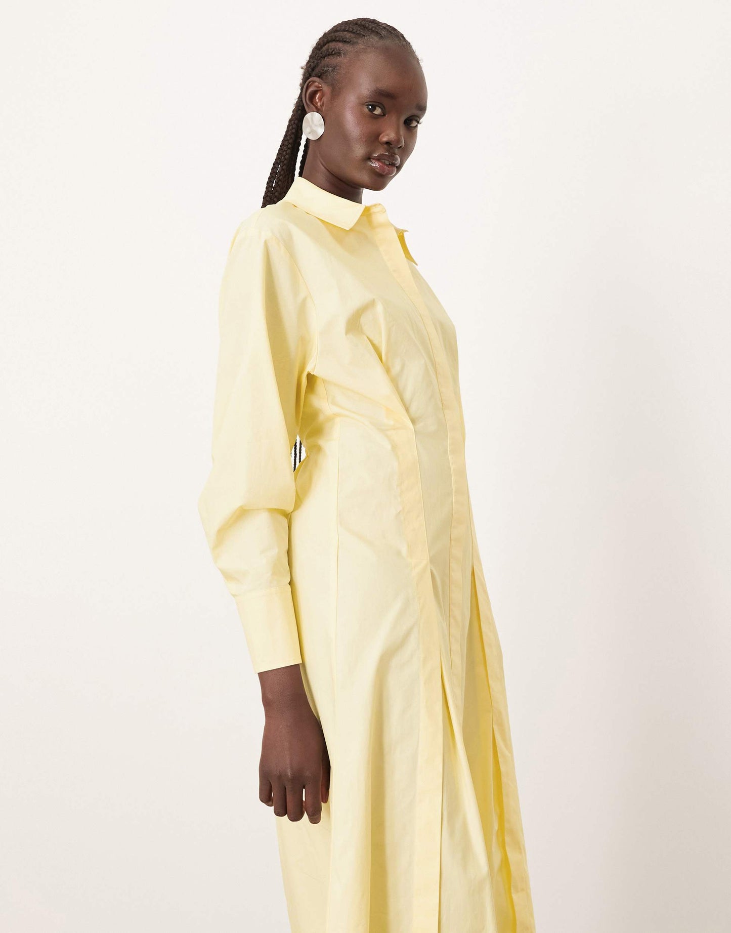 ARRANGE premium waisted shirt midi dress in buttermilk