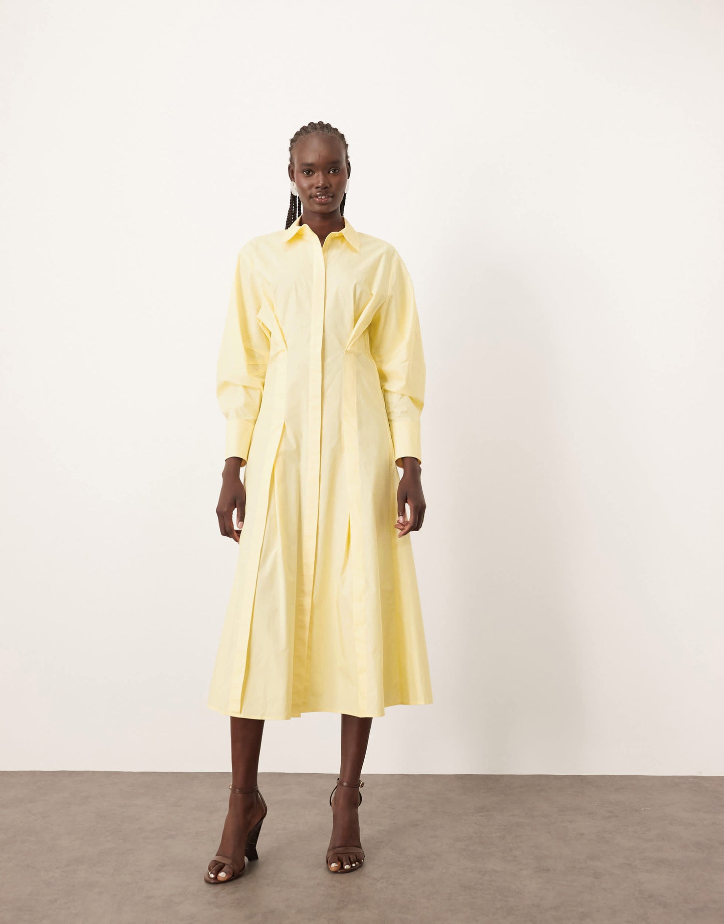 ARRANGE premium waisted shirt midi dress in buttermilk