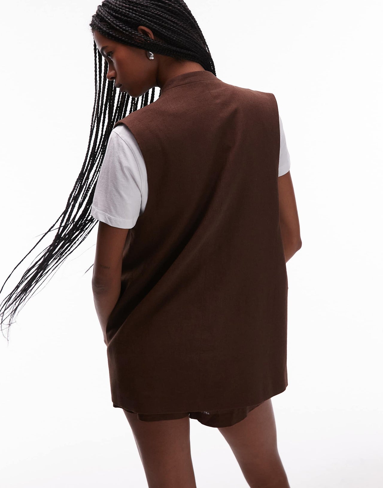Topshop co ord linen chuck on sleeveless blazer in chocolate