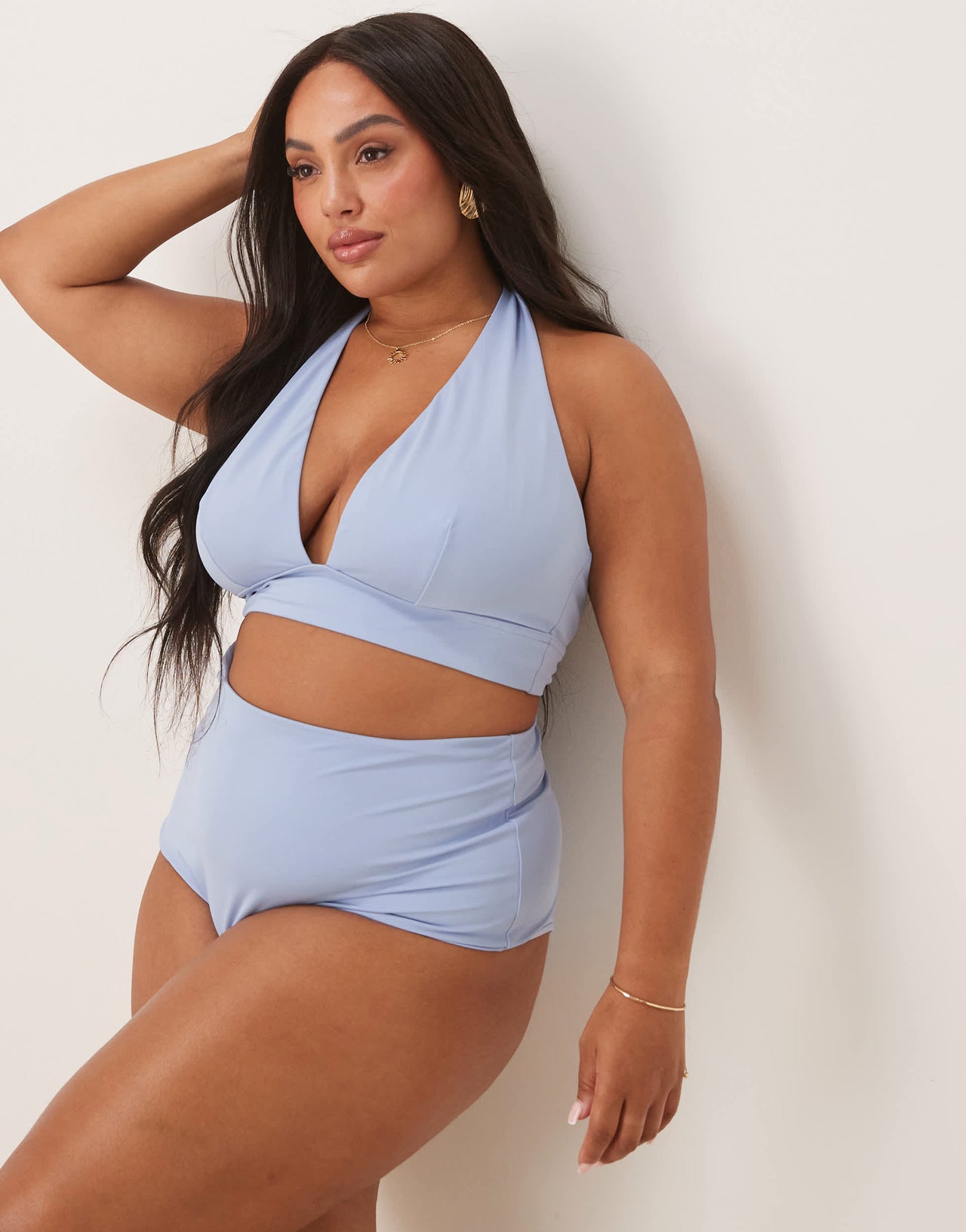 ASOS DESIGN Curve Maya mix and match sleek halter bikini top in blue