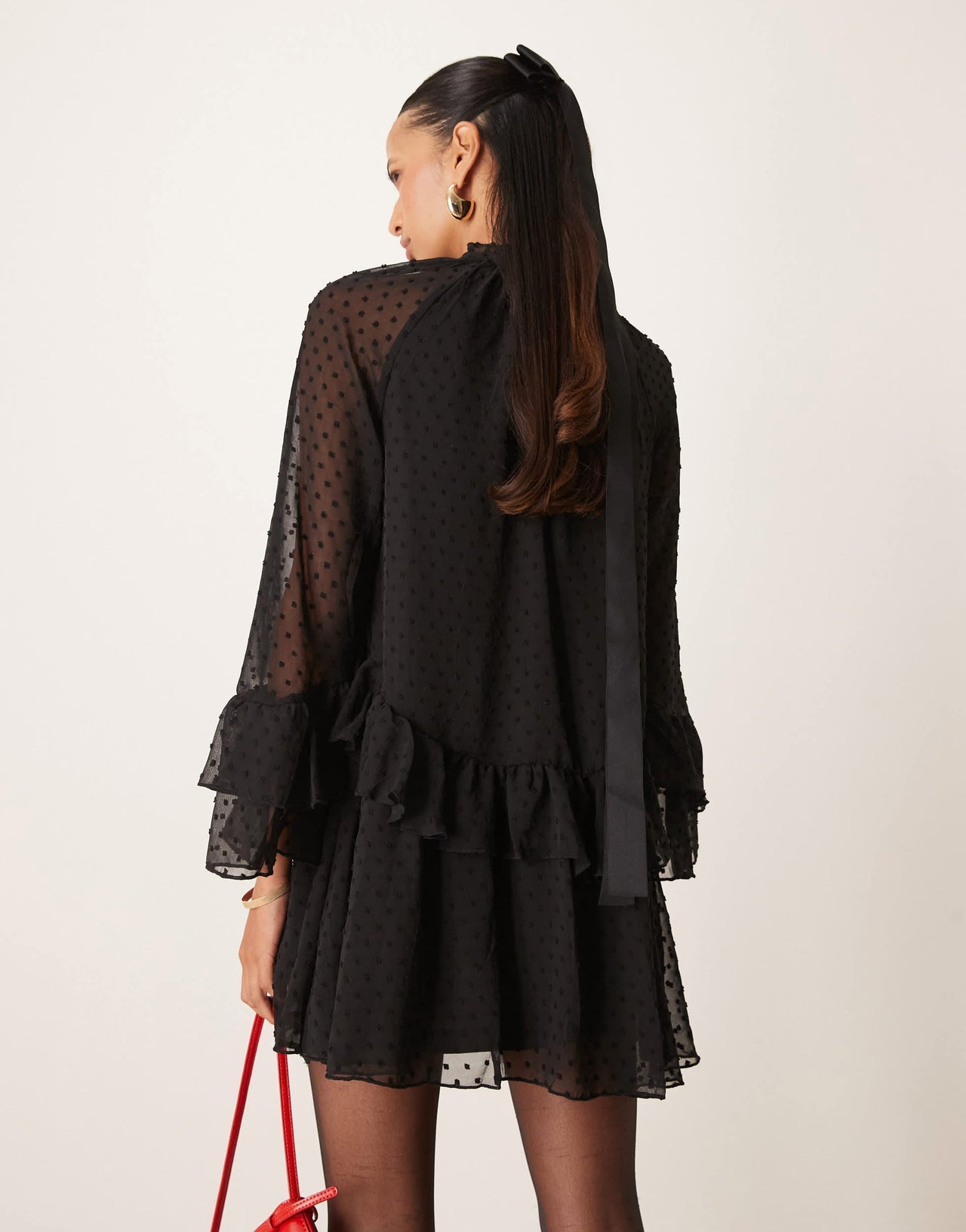 New Look chiffon ruffle mini dress in black