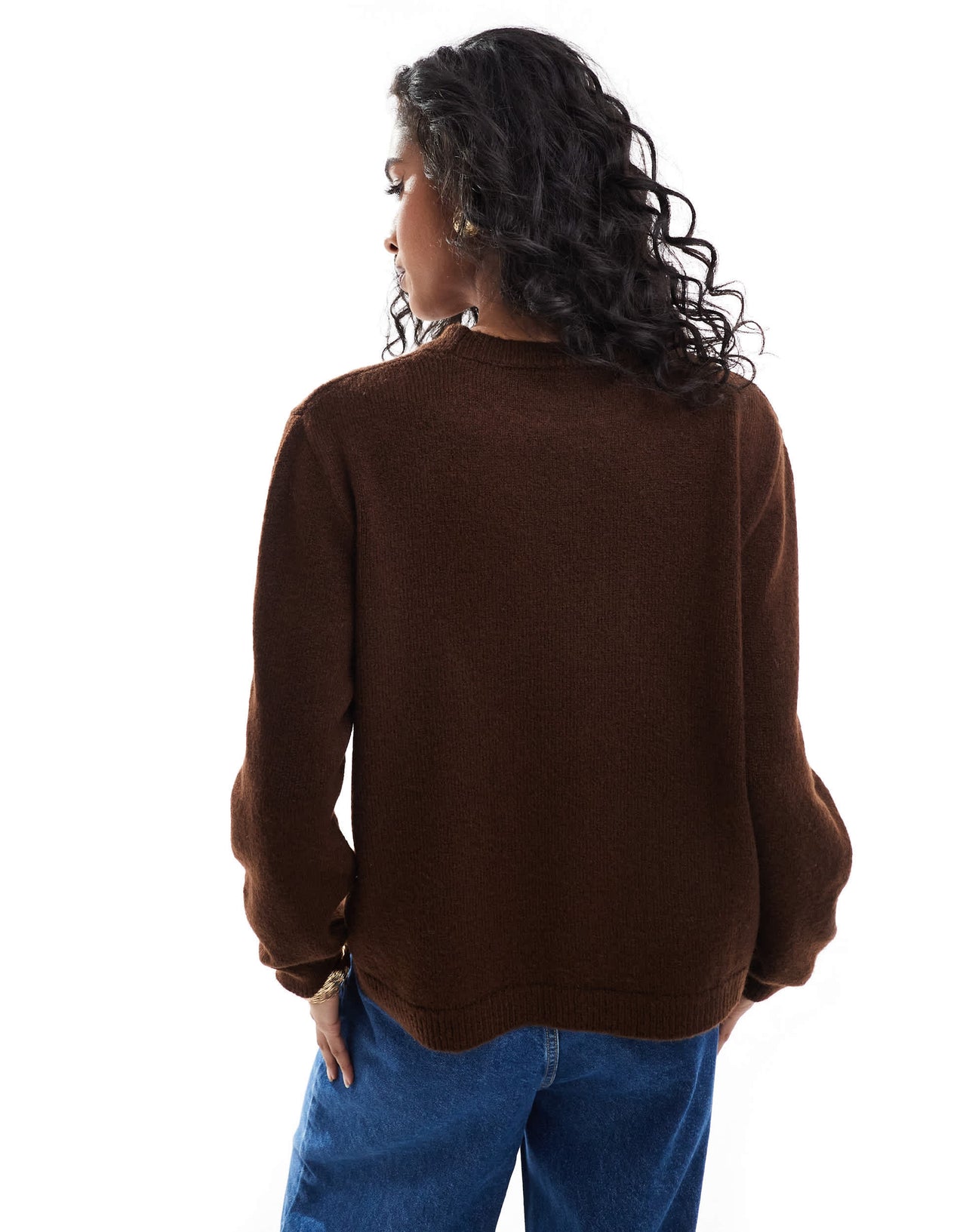 ASOS DESIGN knitted jumper with New York graphic in chocolate brown