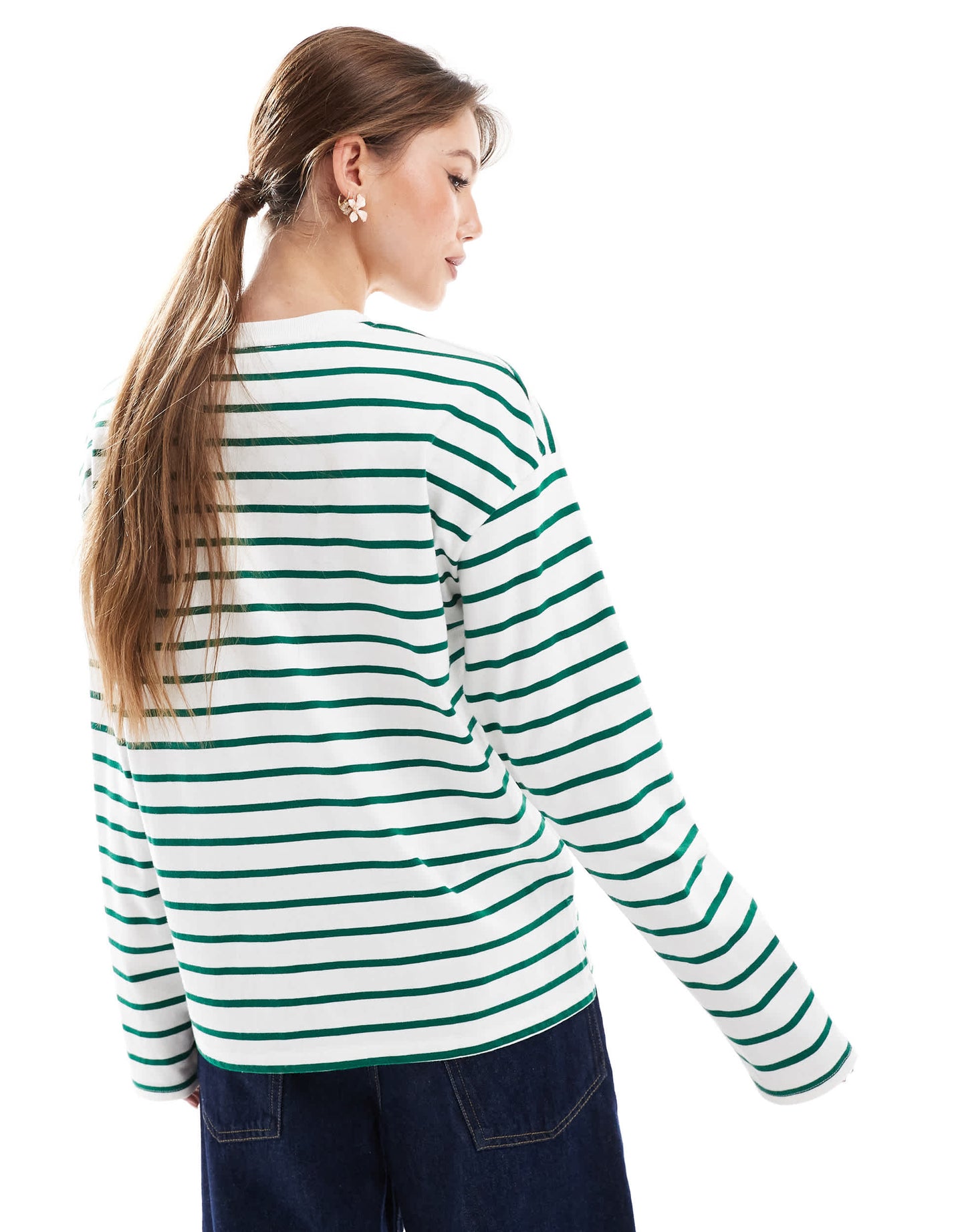 Pimkie crew neck long sleeve t-shirt in white and green stripe