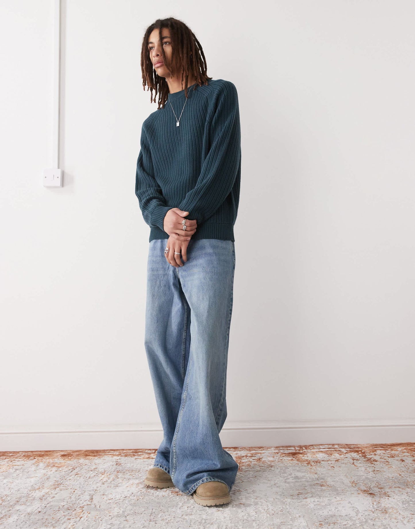 COLLUSION knitted crew neck jumper in navy