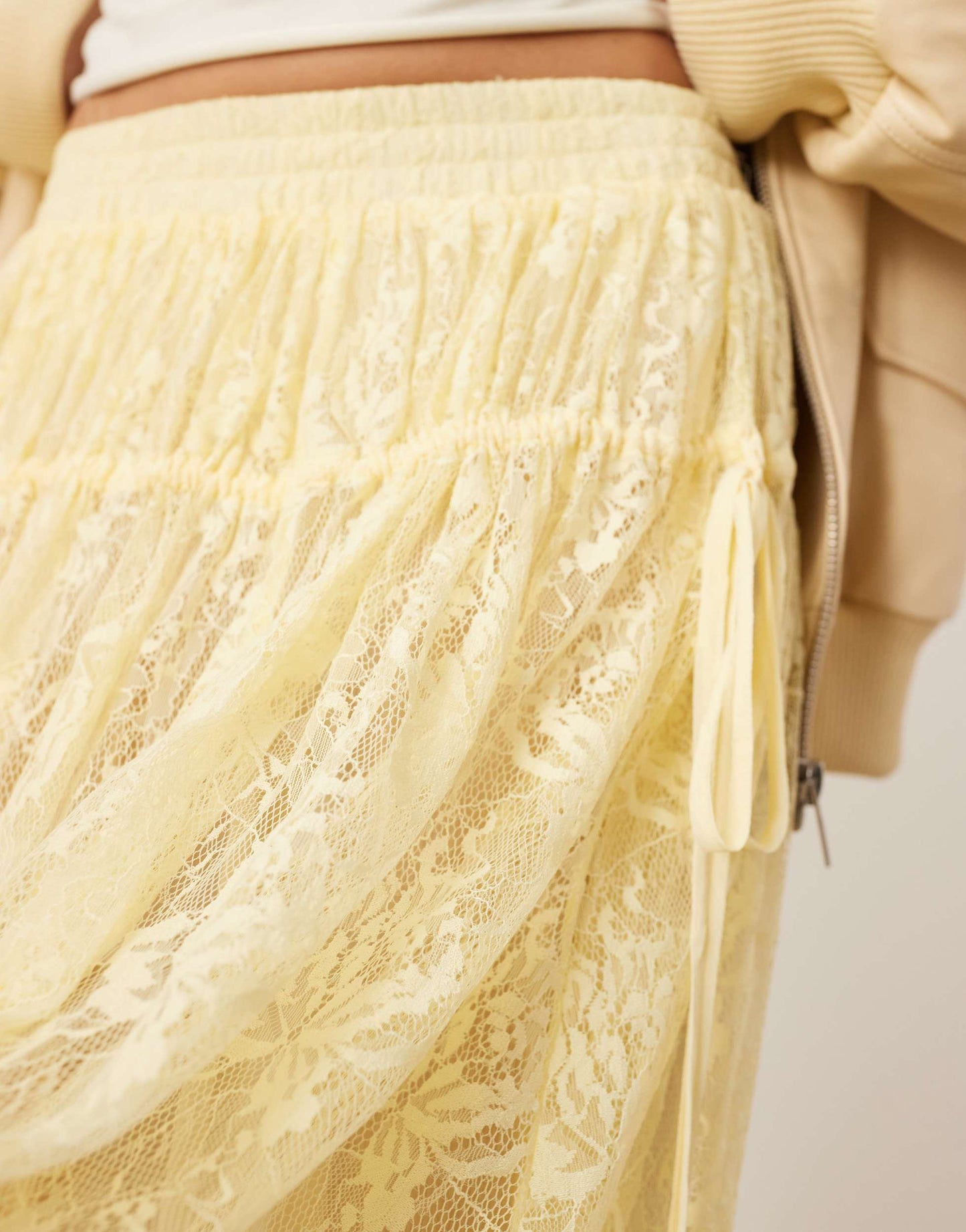 ARRANGE lace drawstring detail volume maxi skirt in lemon