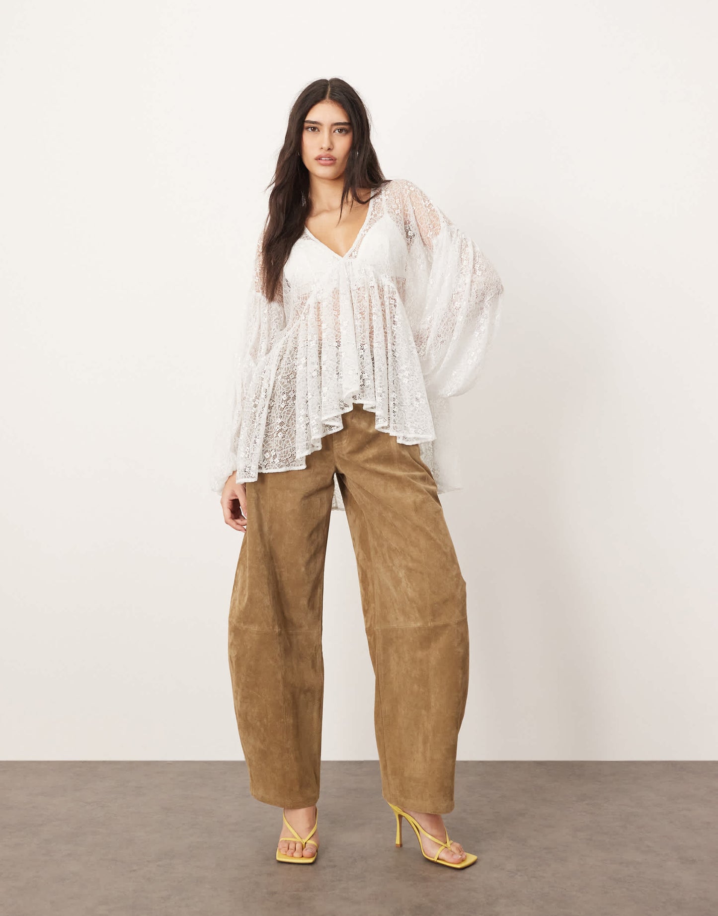 ARRANGE sheer delicate lace volume blouse in light blue