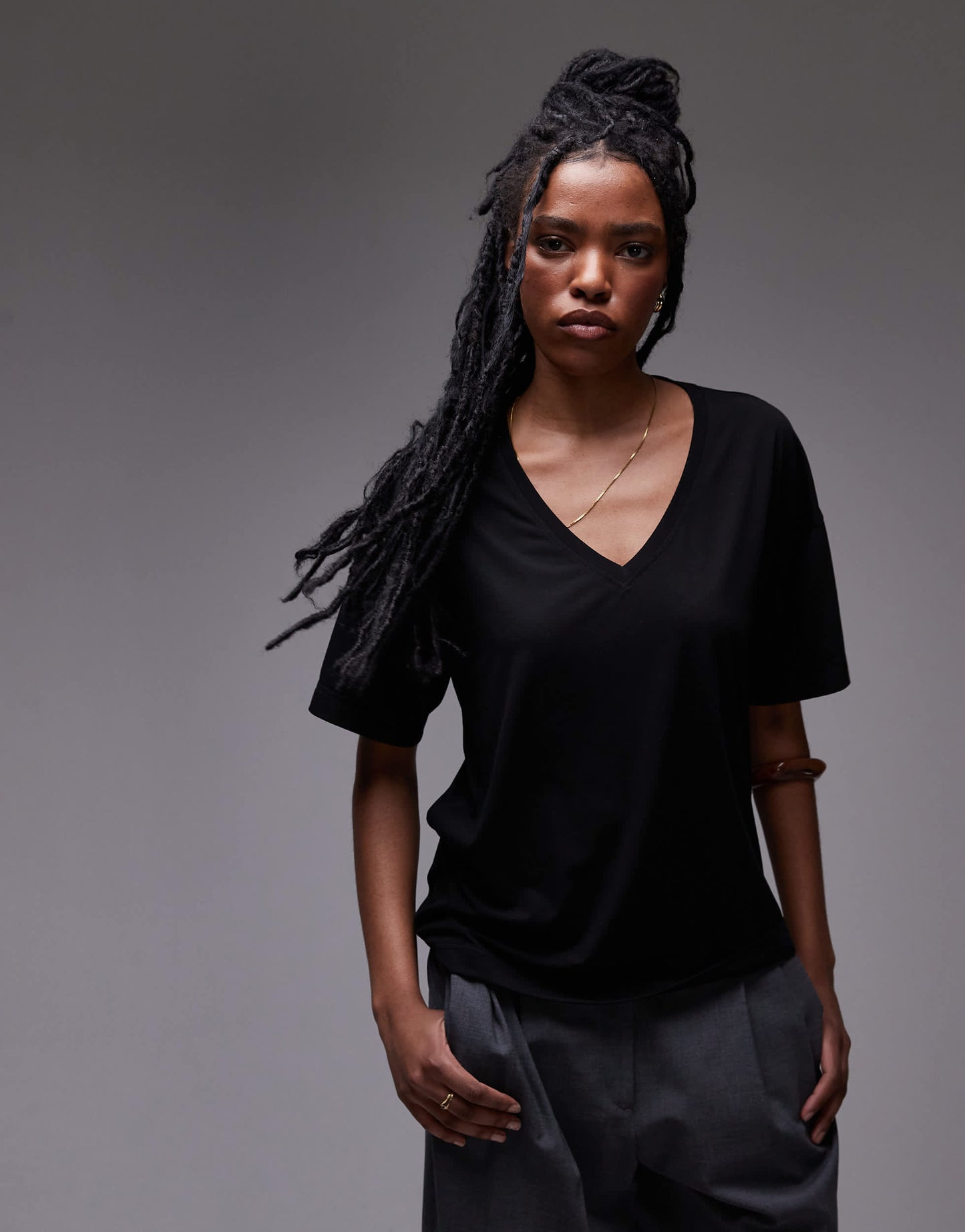 Topshop slouchy v neck tee in black