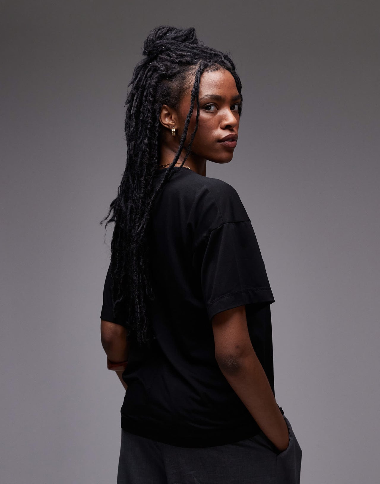 Topshop slouchy v neck tee in black