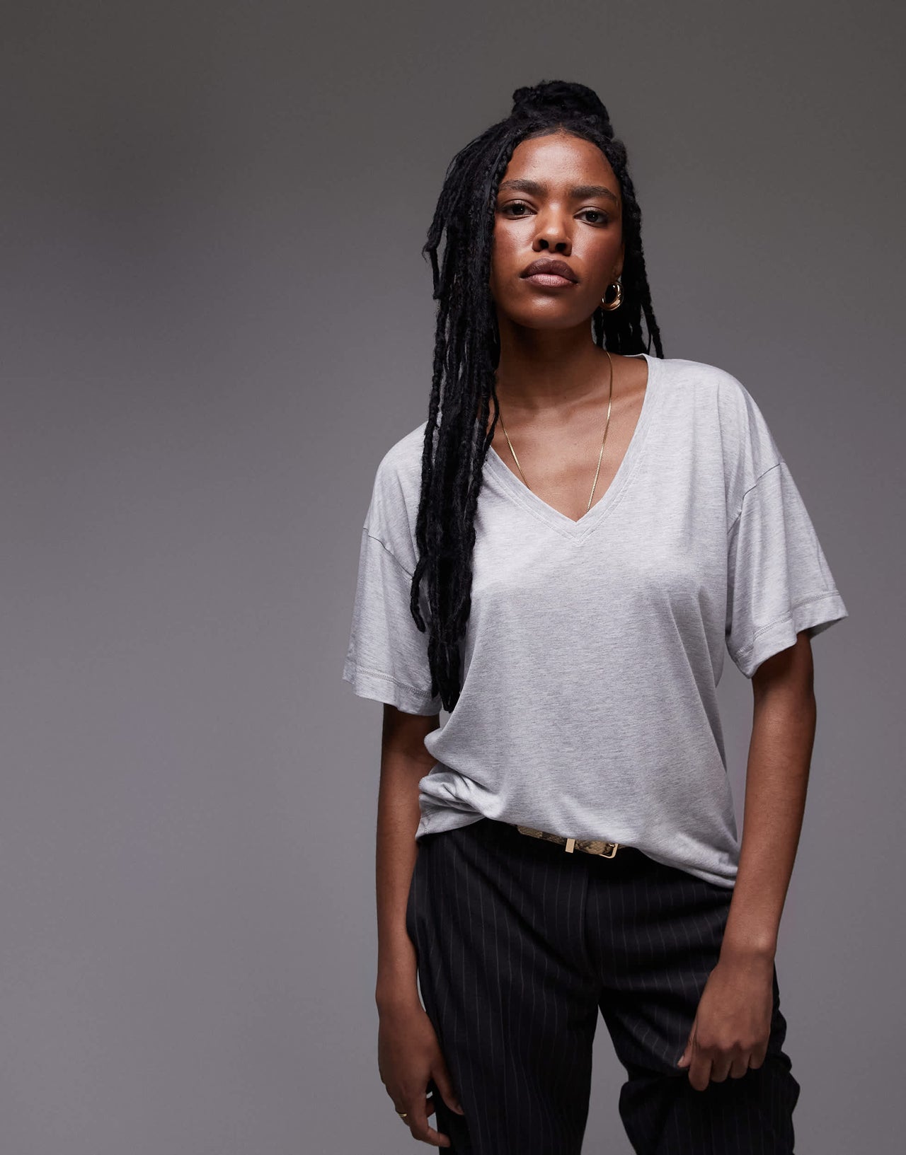 Topshop slouchy v neck tee in grey marl