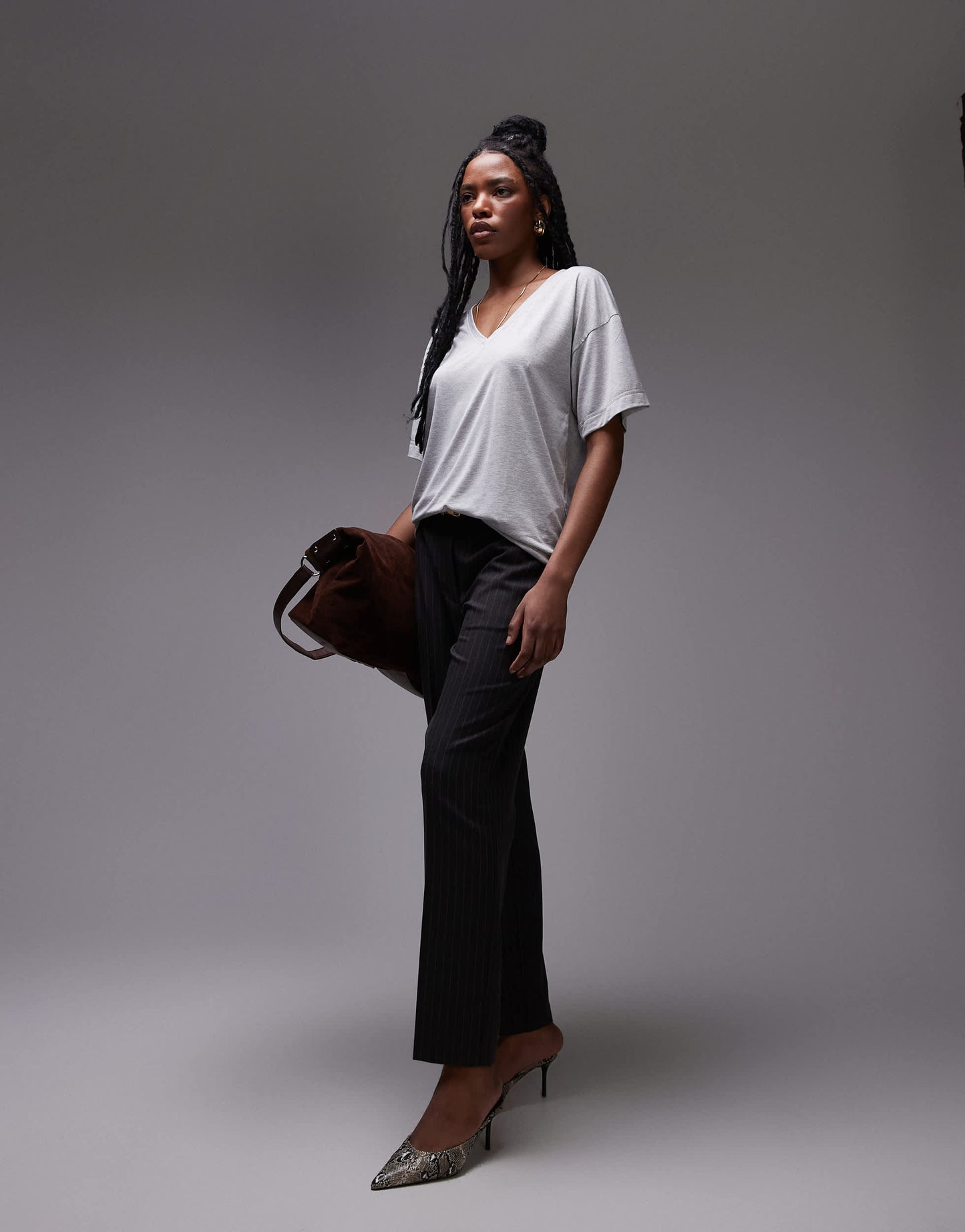 Topshop slouchy v neck tee in grey marl