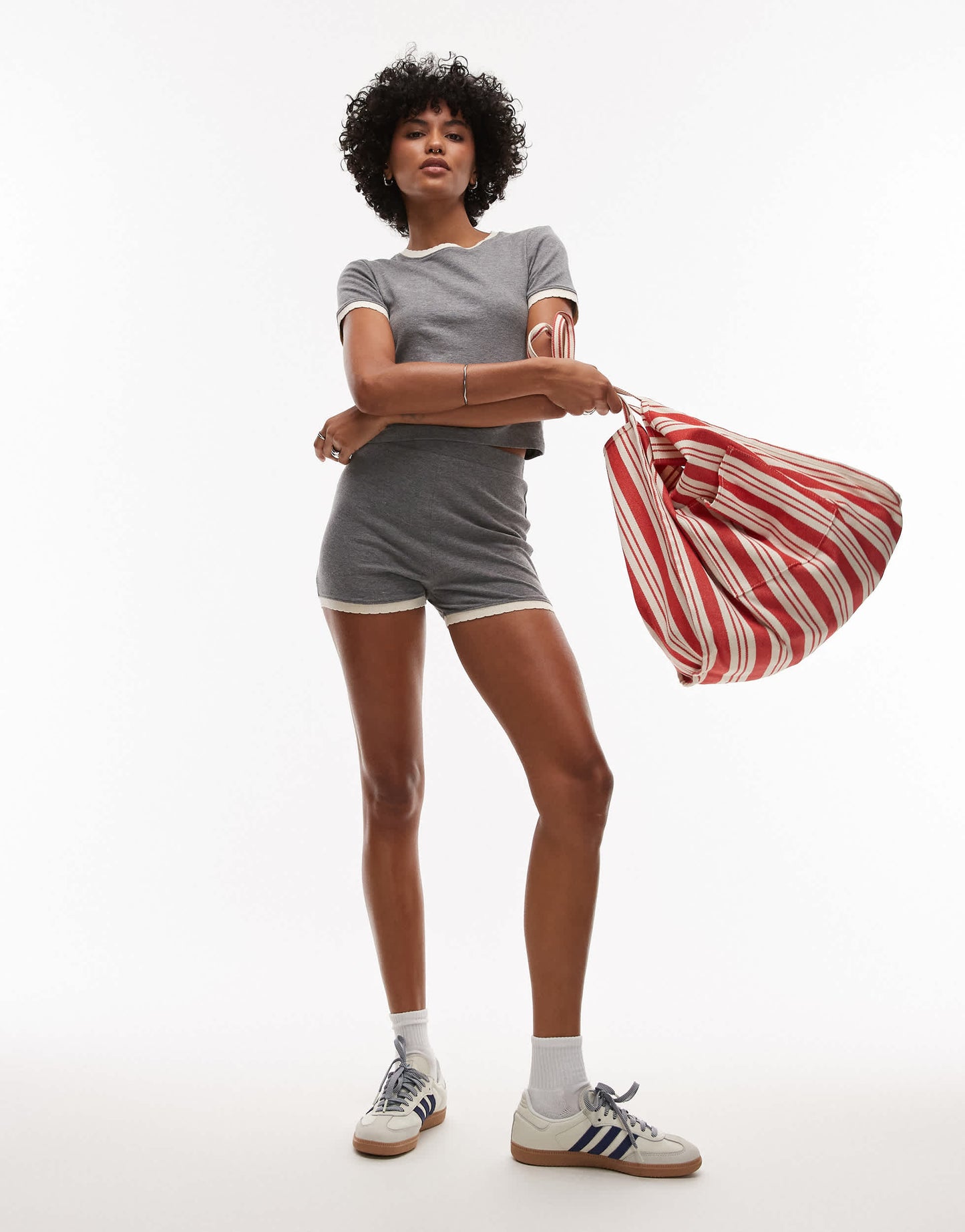 Topshop contrast frill edge everyday tee in grey marl
