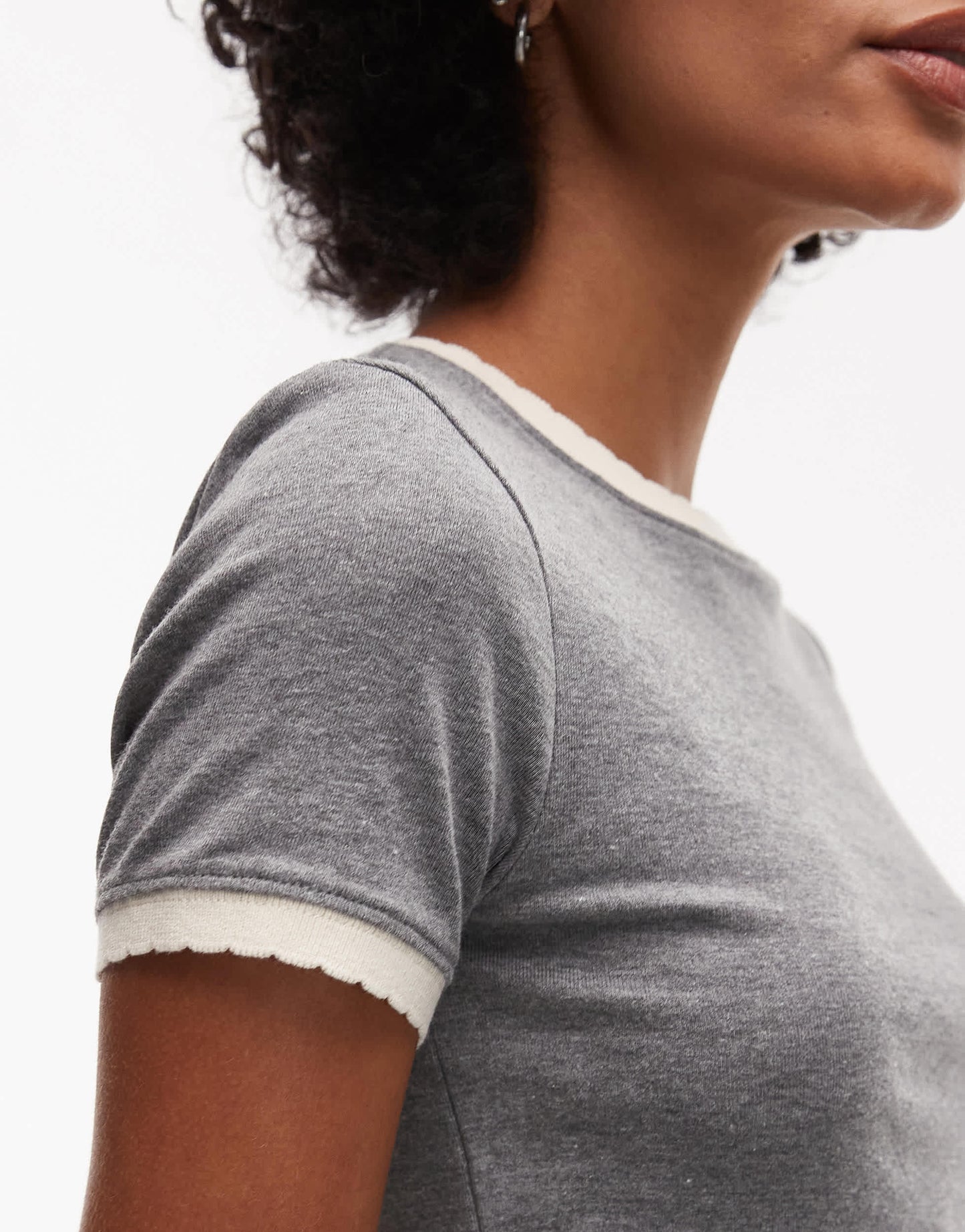 Topshop contrast frill edge everyday tee in grey marl