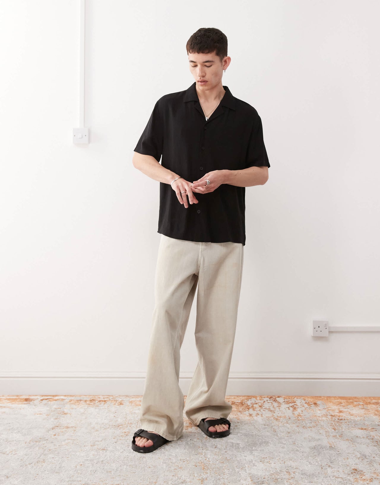 Reclaimed Vintage oversized linen blend shirt in black